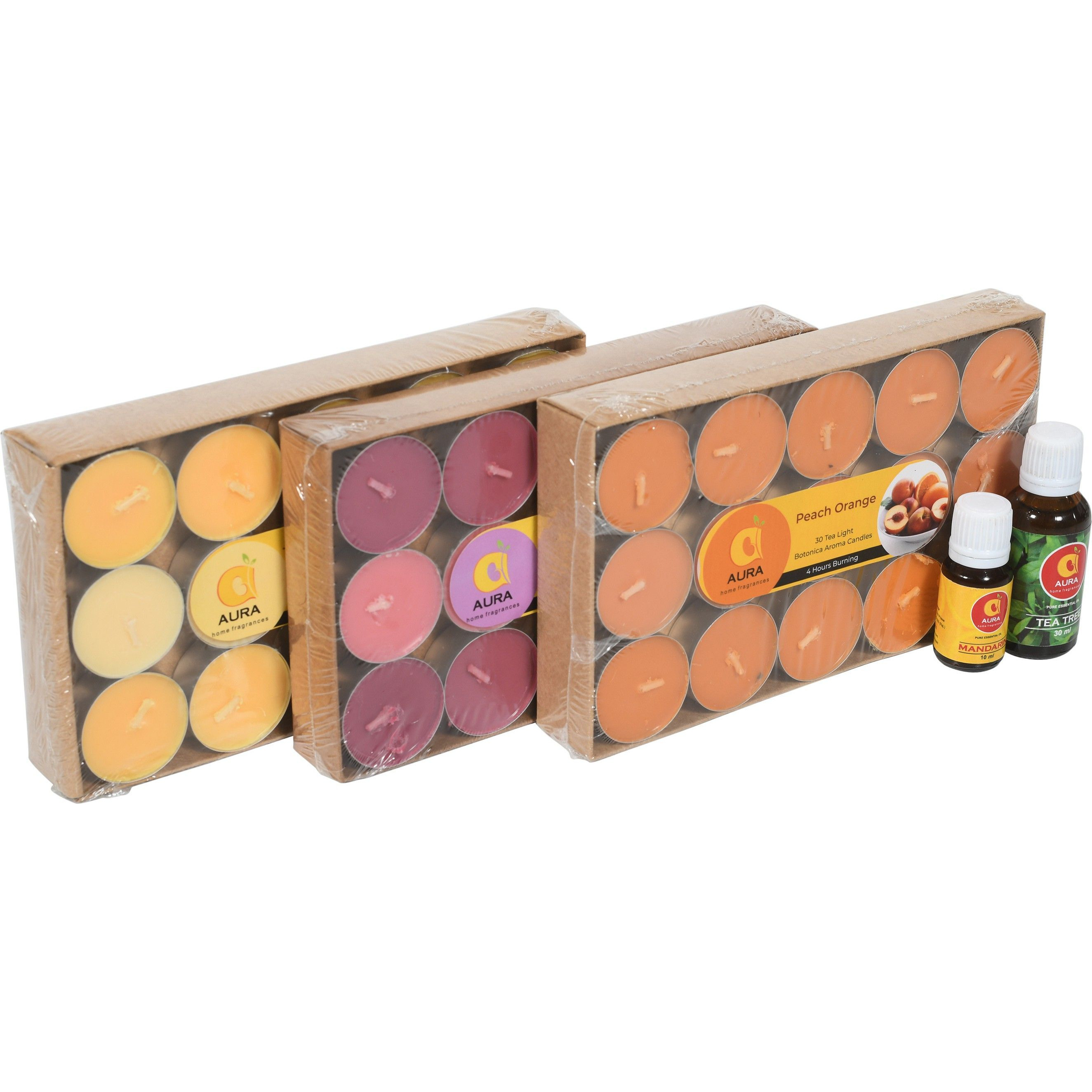 Aura Home Fragrances AURA Botanica Natural Fragranced Tea Light Candle Smokeless Colored Soy Wax Candle (Multicolor, Pack of 1)