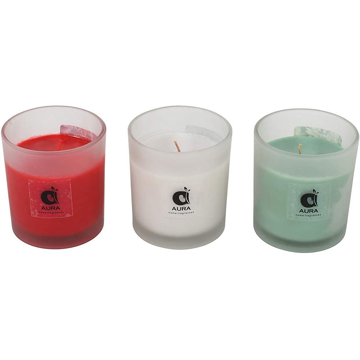 Aura Home Fragrances Aromatic Frosted Glass Candles Pack of 3 Pack of 3 (Scented Candle (Multicolor, Pack of 1)