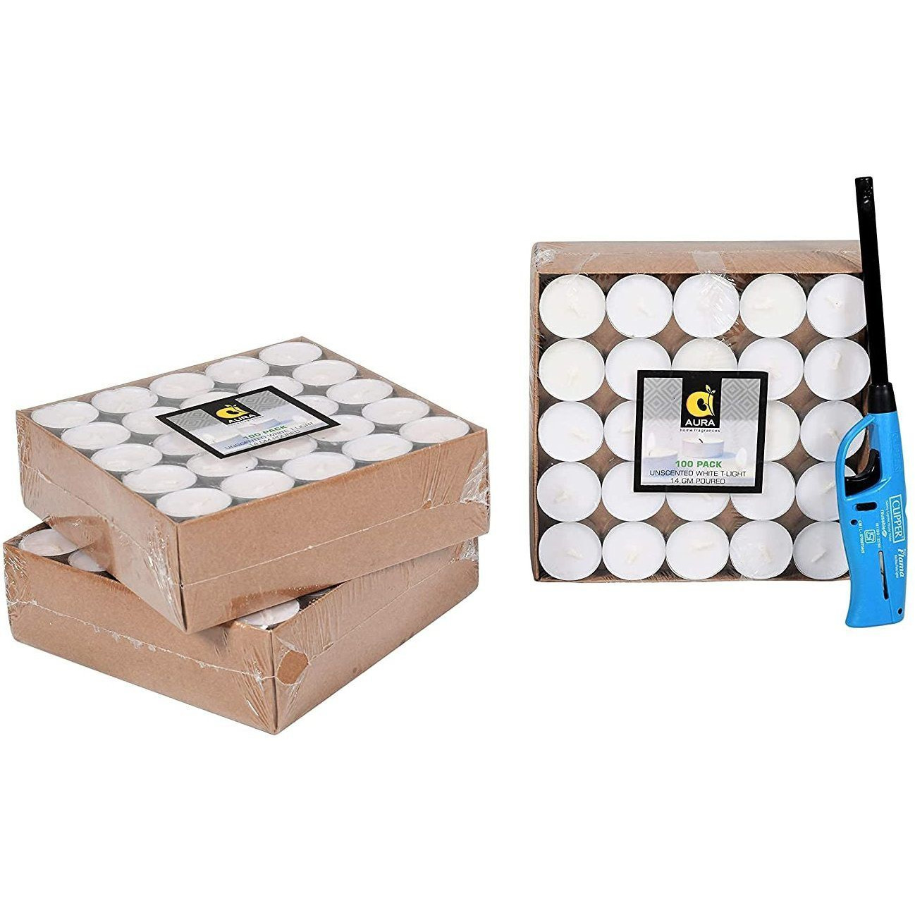 Aura Home Fragrances Tea Light Soy Wax Candles Unscented, Smokeless, Long Burning for Home, Birthday and Diwali Decoration with Free Candle Lighter Pack of 300 Candle (White, Pack of 300)