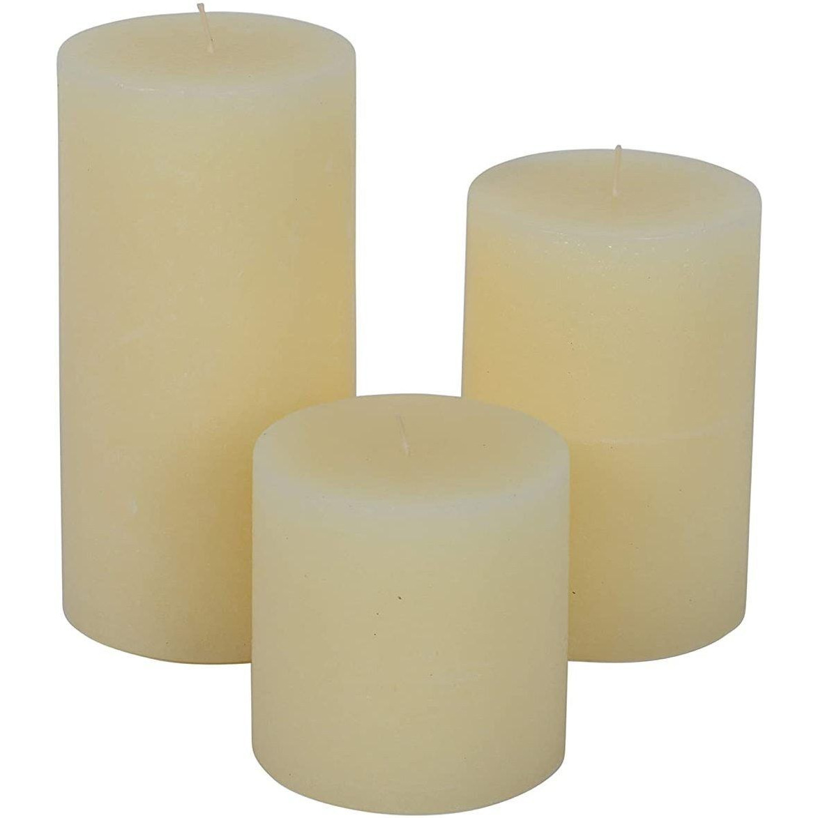 Aura Home Fragrances Unscented Paraffin & Palm Wax Blend Round Pillar Candles, Pack of 3 Candle (White, Pack of 3)