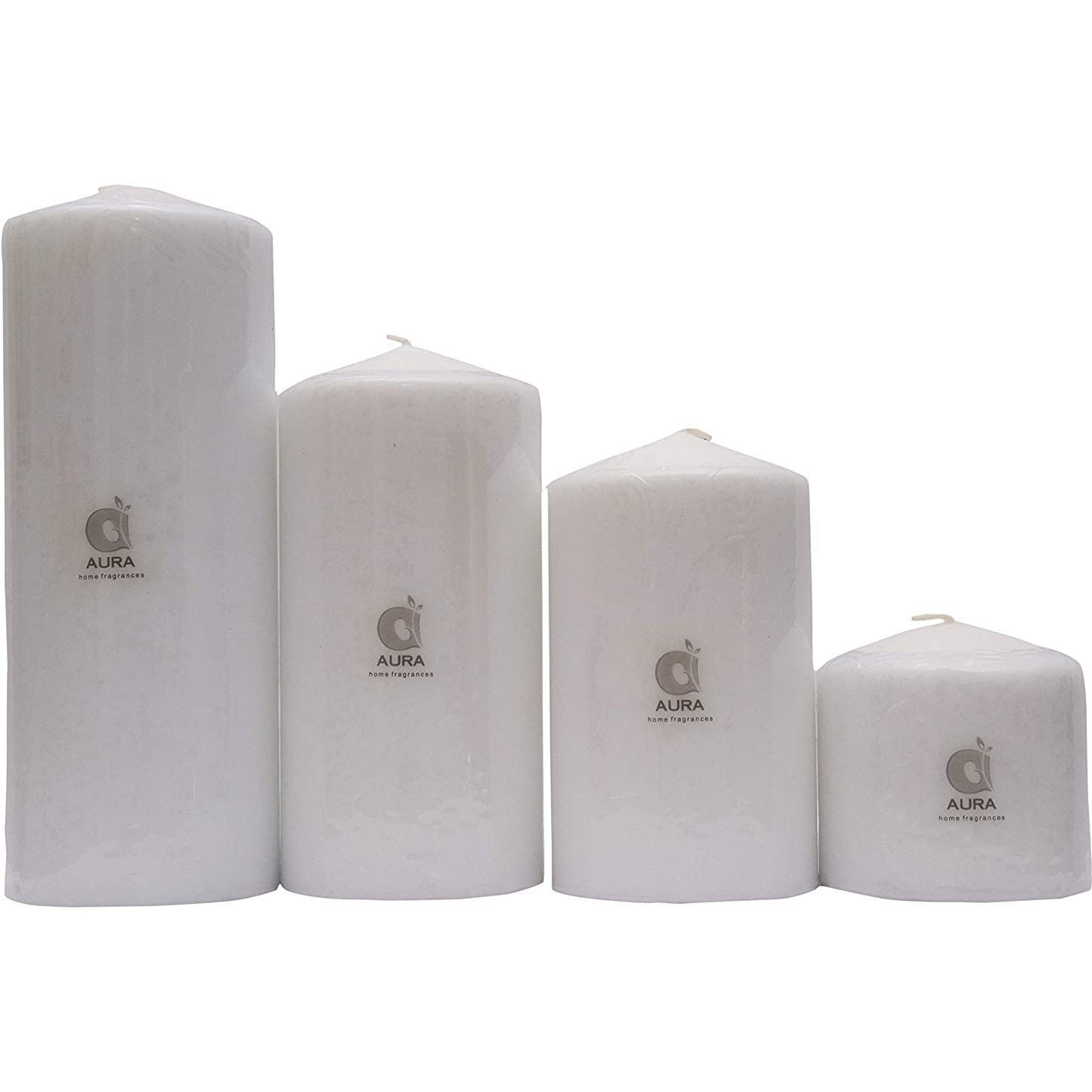 Aura Home Fragrances Long Pillar Candles Set of 4 Different Sizes for Home Decor (Ivory, Pack of 4) Candle (White, Pack of 4)