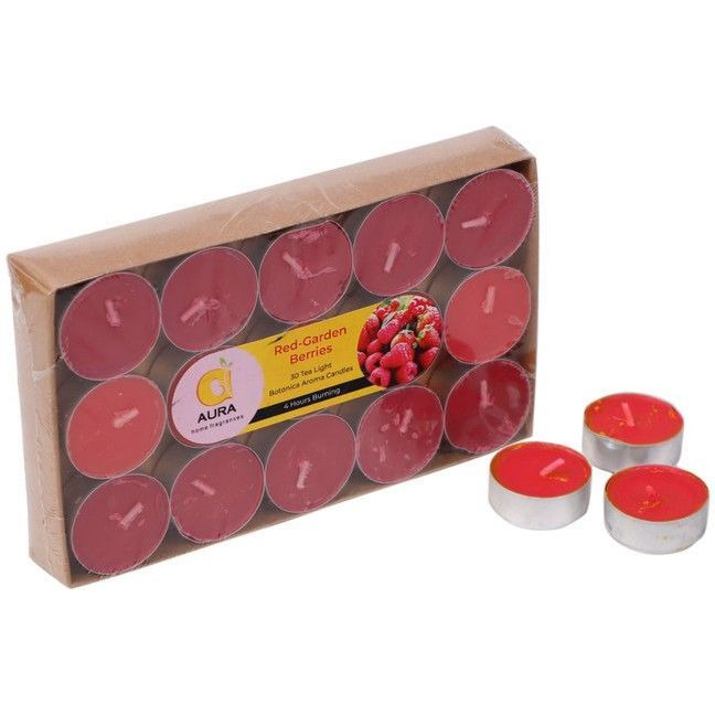 Aura Home Fragrances Wax Scented Tealight Candles Set,30 Pcs Red-Garden Berries Botonica Aroma Candles Candle (Pink, Pack of 30)