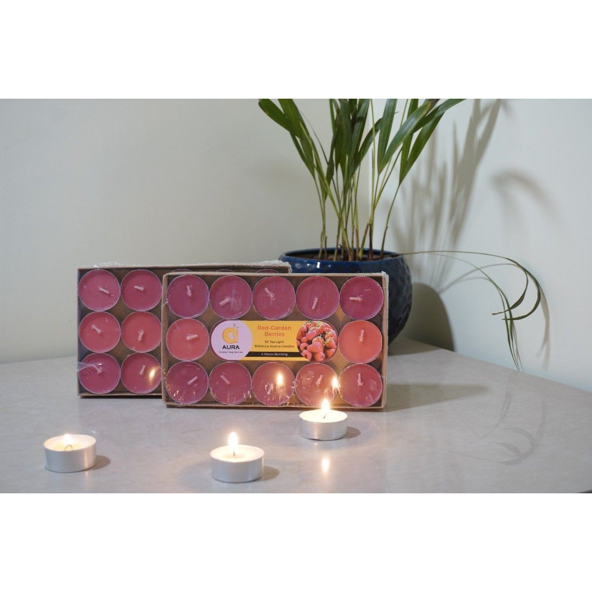 Aura Home Fragrances Wax Scented Tealight Candles Set,30 Pcs Red-Garden Berries Botonica Aroma Candles Candle (Pink, Pack of 30)