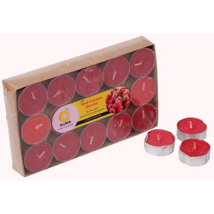 Aura Home Fragrances Wax Scented Tealight Candles Set,30 Pcs Red-Garden Berries Botonica Aroma Candles Candle (Pink, Pack of 30)