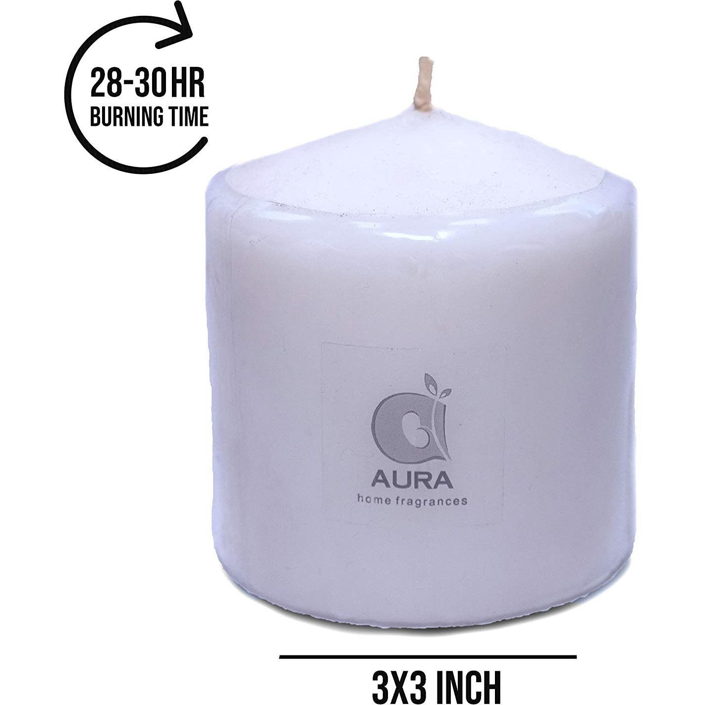 Aura Home Fragrances 3x3 Round Pillar Candles for Home Dcor and Diwali Gifts(Set of 4)- White Candle (White, Pack of 4)