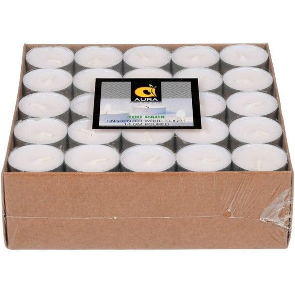 Aura Home Fragrances Unscented White SOYA TEA LIGHT Candles Pack Of 100 14 Gm Poured Candle (White, Pack of 100)
