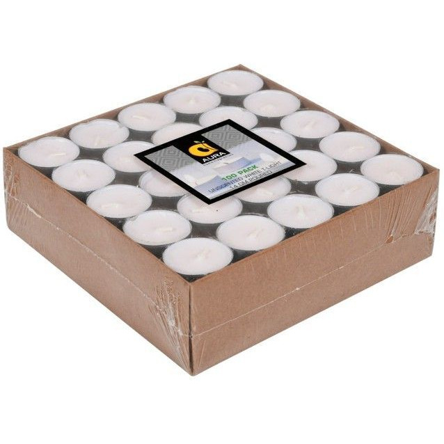 Aura Home Fragrances Unscented White SOYA TEA LIGHT Candles Pack Of 100 14 Gm Poured Candle (White, Pack of 100)