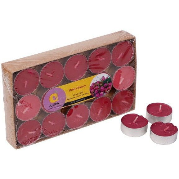 Aura Home Fragrances Wax Scented Tealight Candles Set,30 Pcs Pink Cherry Botonica Aroma Candles. Candle (Pink, Pack of 30)