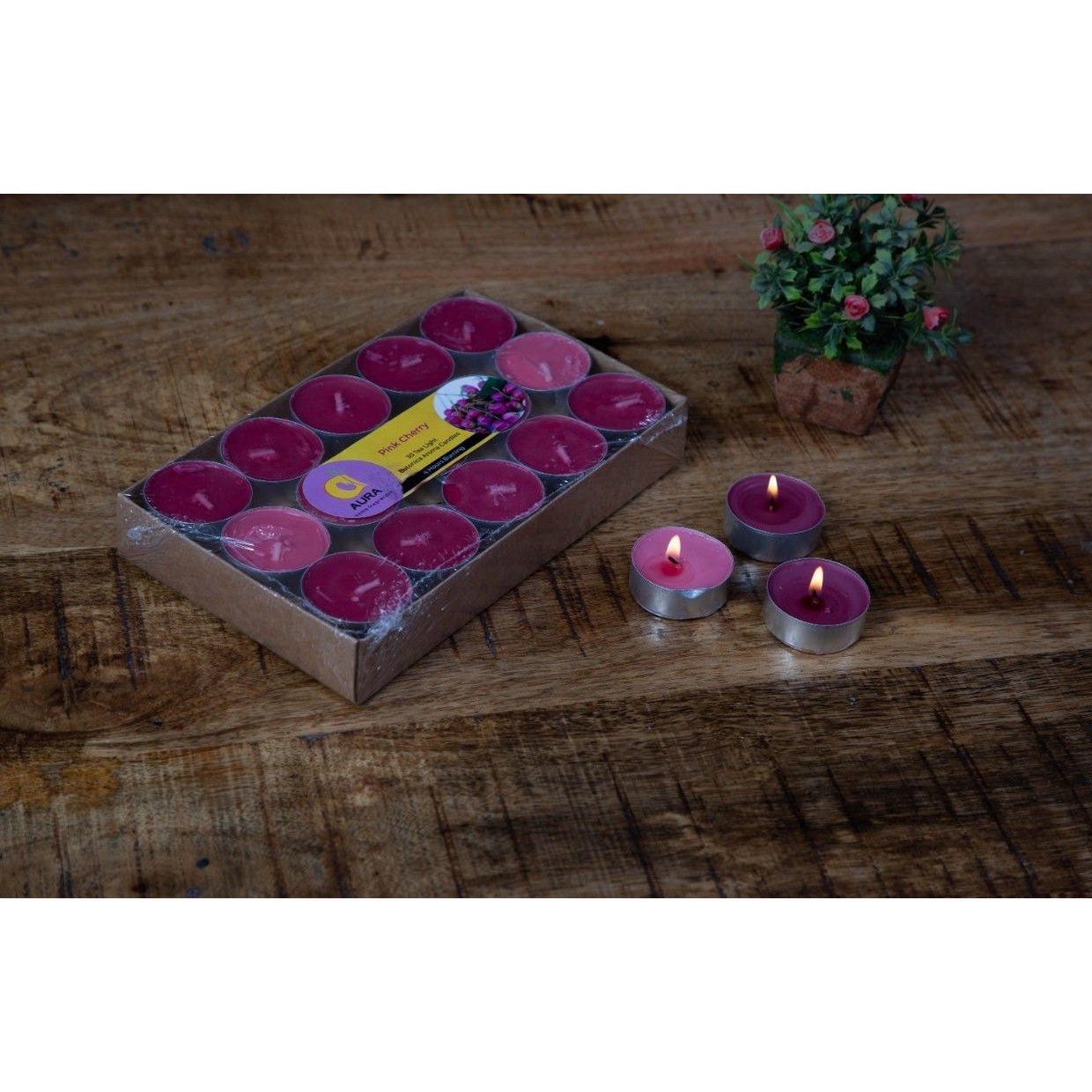 Aura Home Fragrances Wax Scented Tealight Candles Set,30 Pcs Pink Cherry Botonica Aroma Candles. Candle (Pink, Pack of 30)