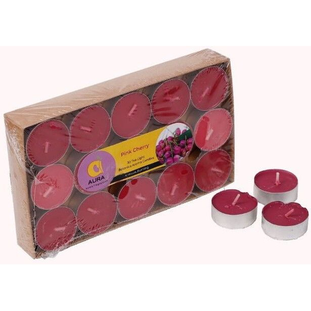 Aura Home Fragrances Wax Scented Tealight Candles Set,30 Pcs Pink Cherry Botonica Aroma Candles. Candle (Pink, Pack of 30)