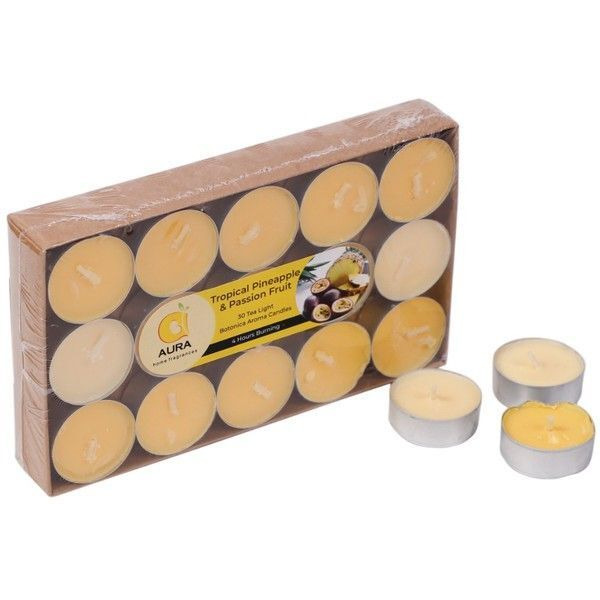 Aura Home Fragrances Wax Scented Tealight Candles Set,30 Pcs Tropical Pineapple & Passion Fruit Botonica Aroma Candles. Candle (Yellow, Pack of 30)