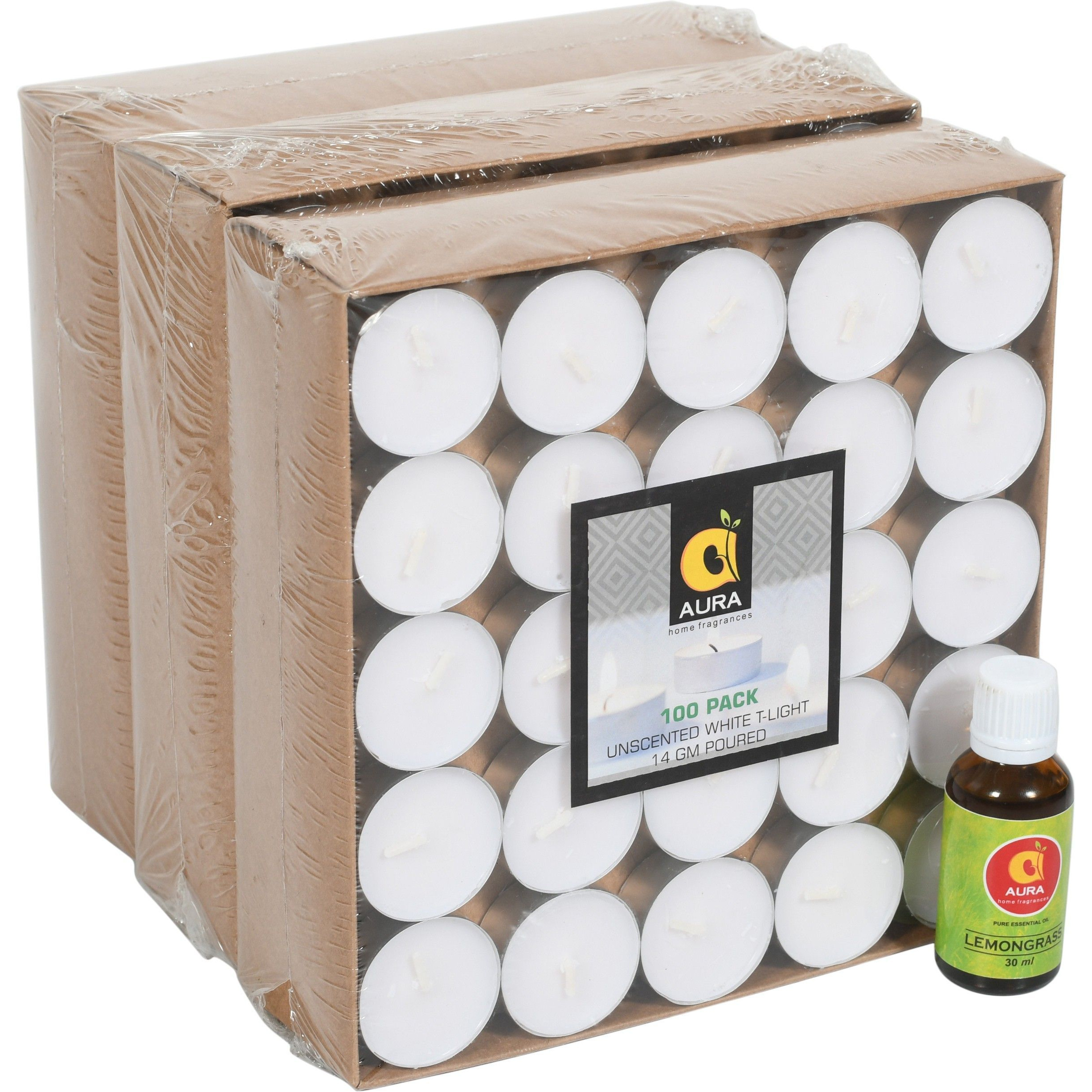 Aura Home Fragrances Tealight Candles Smokeless Candles, Unscented white Candles, Diwali Candles, Candle for Home Decor, Hotel, Birthday, Weeding, Burring Time 3-4 Hours (Pack of 75) with free 1 Lemongrass essential oil 30 ml. Candle (White, Pack of 75)