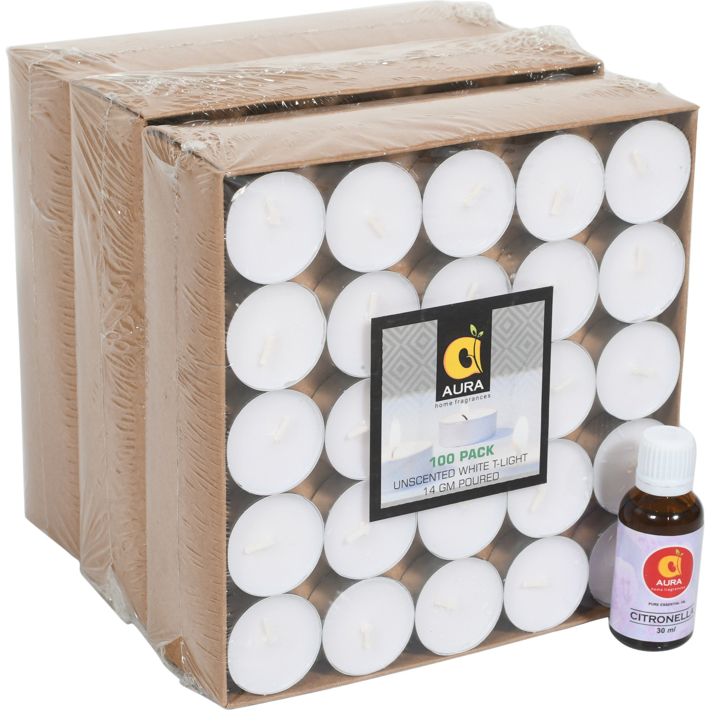 Aura Home Fragrances Tealight Candles Smokeless Candles, Unscented white Candles, Diwali Candles, Candle for Home Dcor, Hotel, Birthday, Weeding, Burring Time 3-4 Hours (Pack of 75) with free 1 Citronella essential oil 30 ml. Candle (White, Pack of 75)