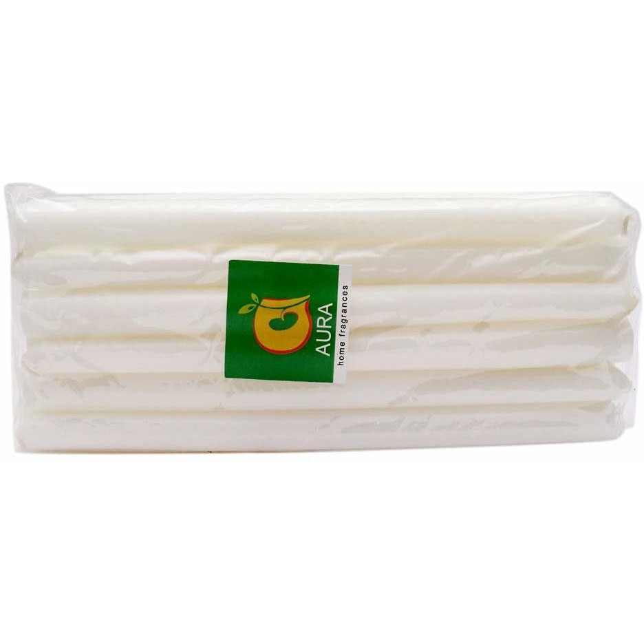 Aura Home Fragrances 10" Long Taper Unscented Ivory Candles for Home Decor (Set of 12 Units) Candle (White, Pack of 12)