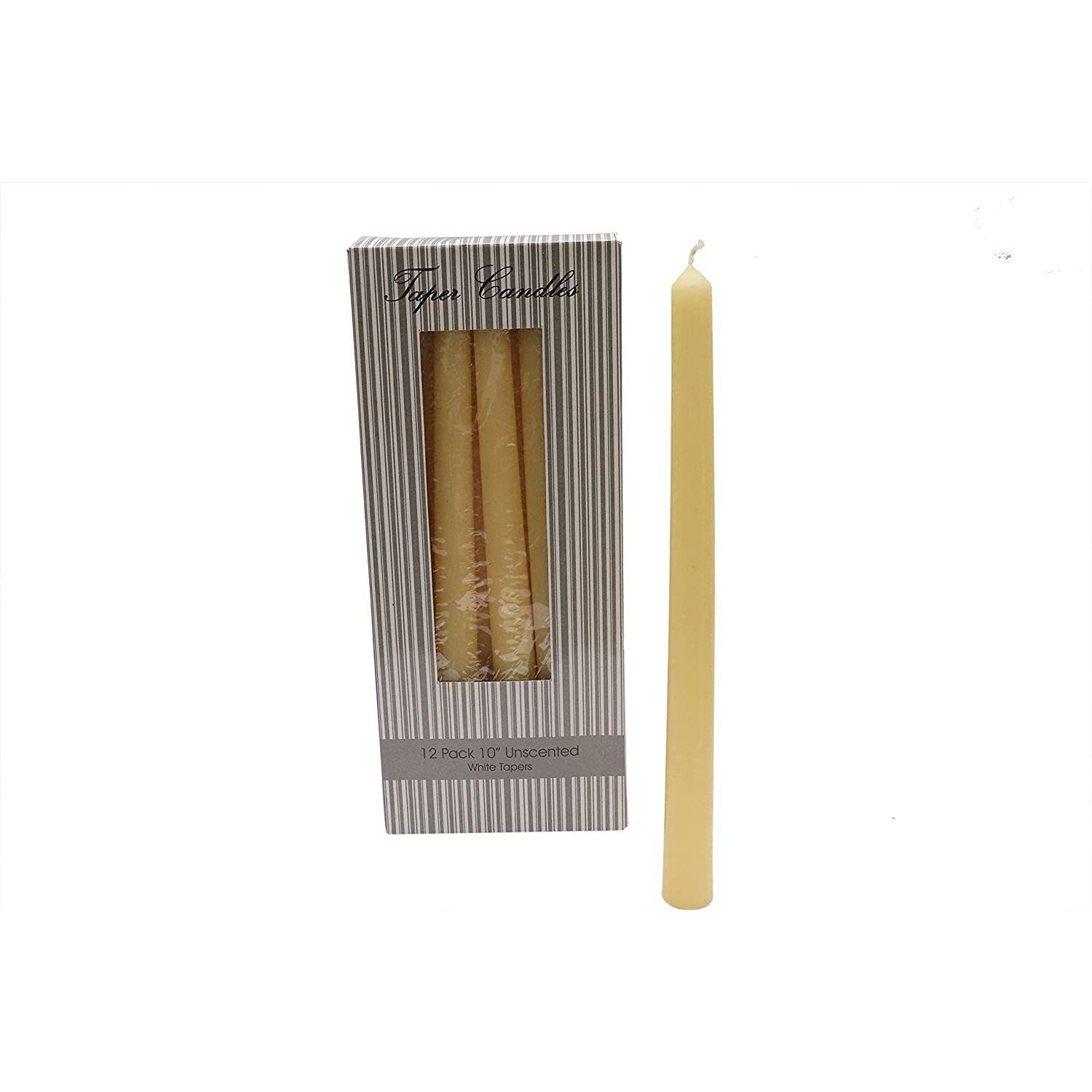 Aura Home Fragrances 10" Long Taper Unscented Ivory Candles for Home Decor (Set of 12 Units) Candle (Yellow, Pack of 12)