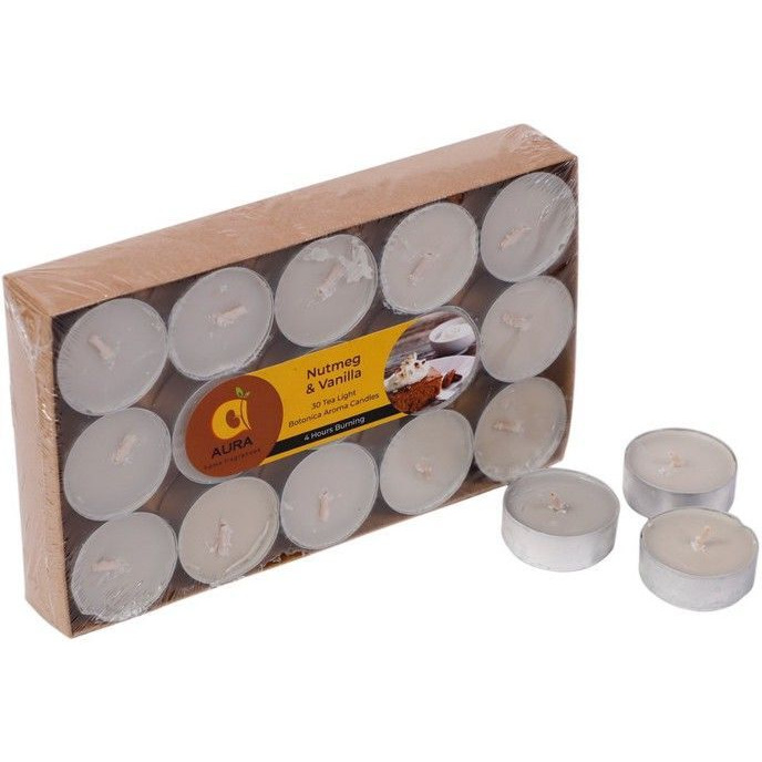 Aura Home Fragrances Wax Scented Tealight Candles Set,30 Pcs ,NutMeg & Vanilla Botonica Aroma Candles Candle (White, Pack of 30)