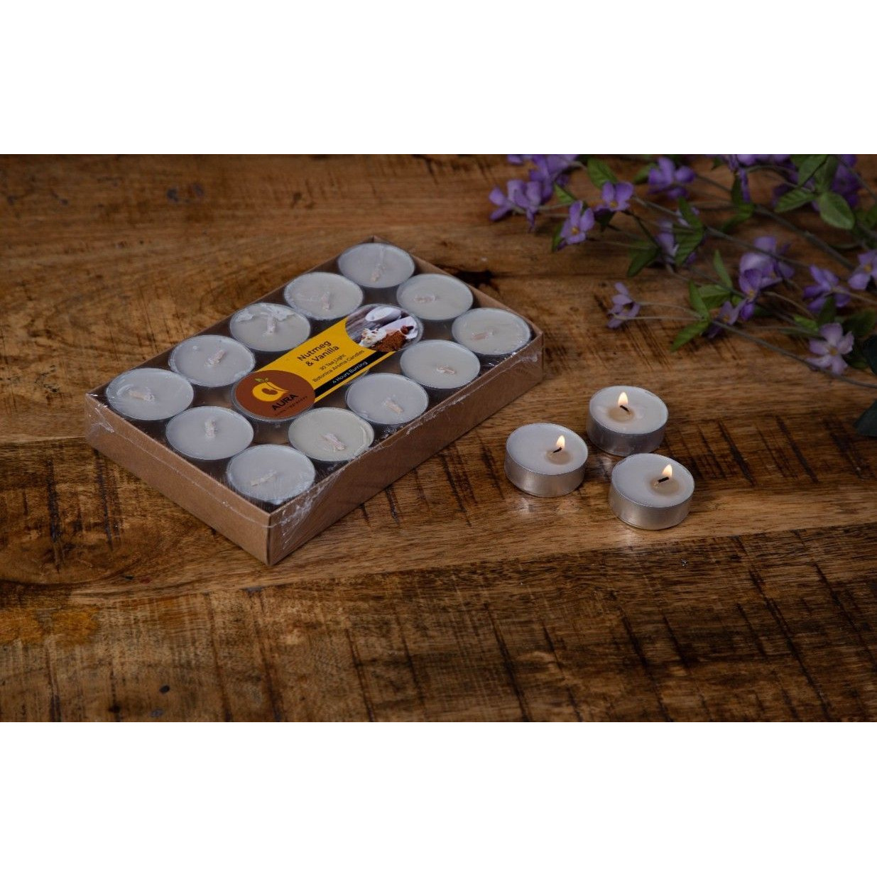 Aura Home Fragrances Wax Scented Tealight Candles Set,30 Pcs ,NutMeg & Vanilla Botonica Aroma Candles Candle (White, Pack of 30)