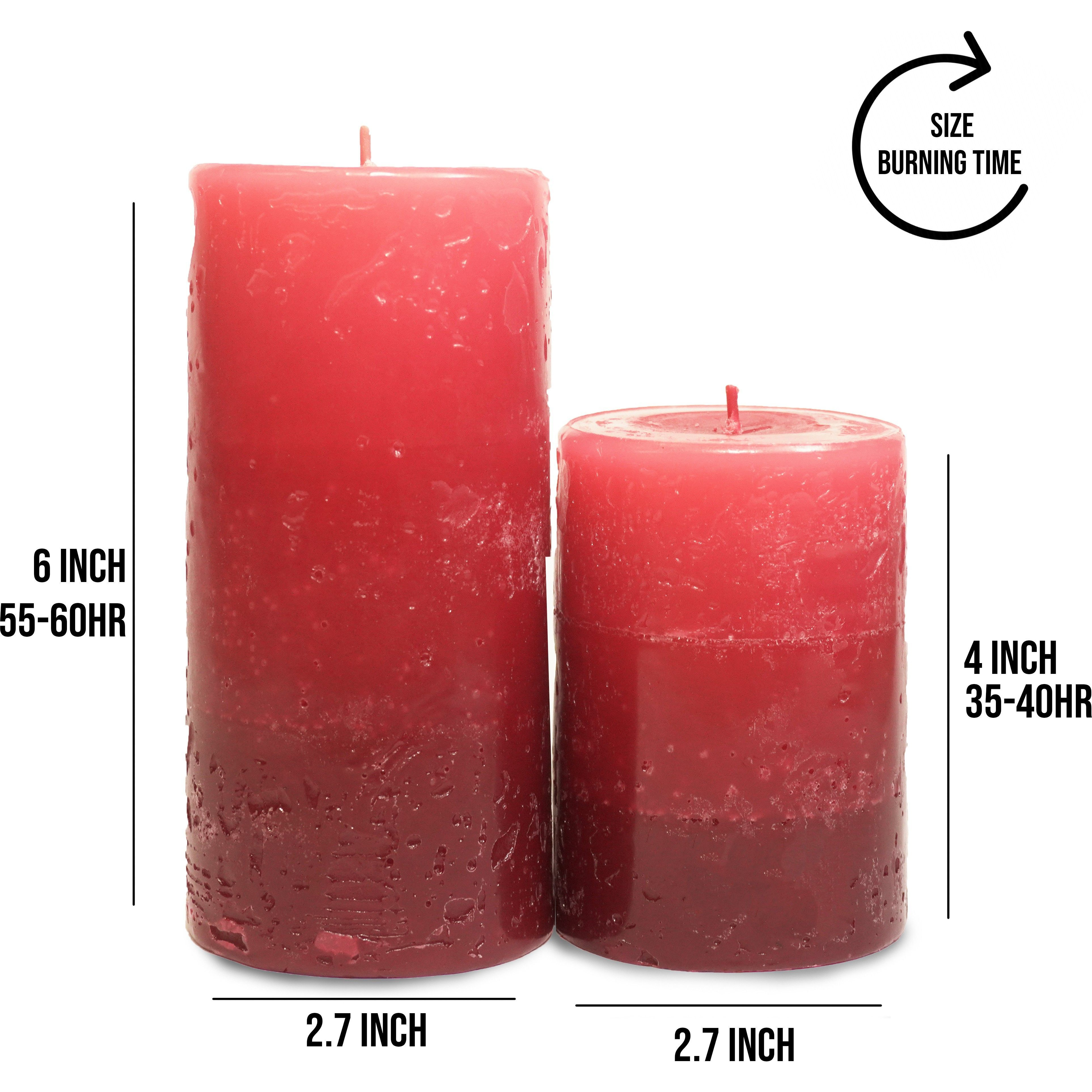 SHREE NATH DYE CHEM AURA Tritone Aroma Round Pillar Candle Richly English Rose Scented Pillar Candle Set of 2 Units - 2.8 X 4 (1) &Amp 2.8 X 6 (1) Candle (Red, Pack of 2)