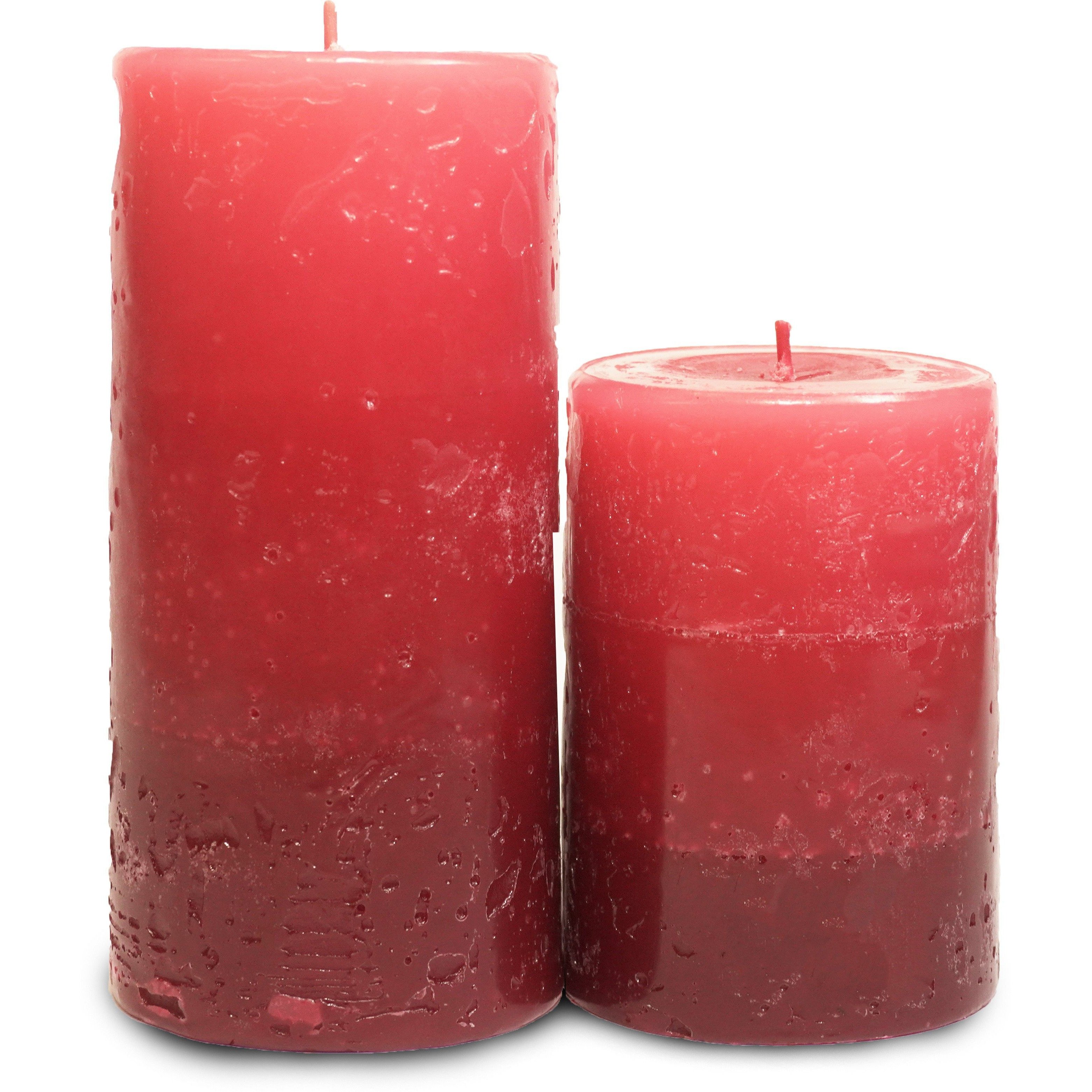 SHREE NATH DYE CHEM AURA Tritone Aroma Round Pillar Candle Richly English Rose Scented Pillar Candle Set of 2 Units - 2.8 X 4 (1) &Amp 2.8 X 6 (1) Candle (Red, Pack of 2)