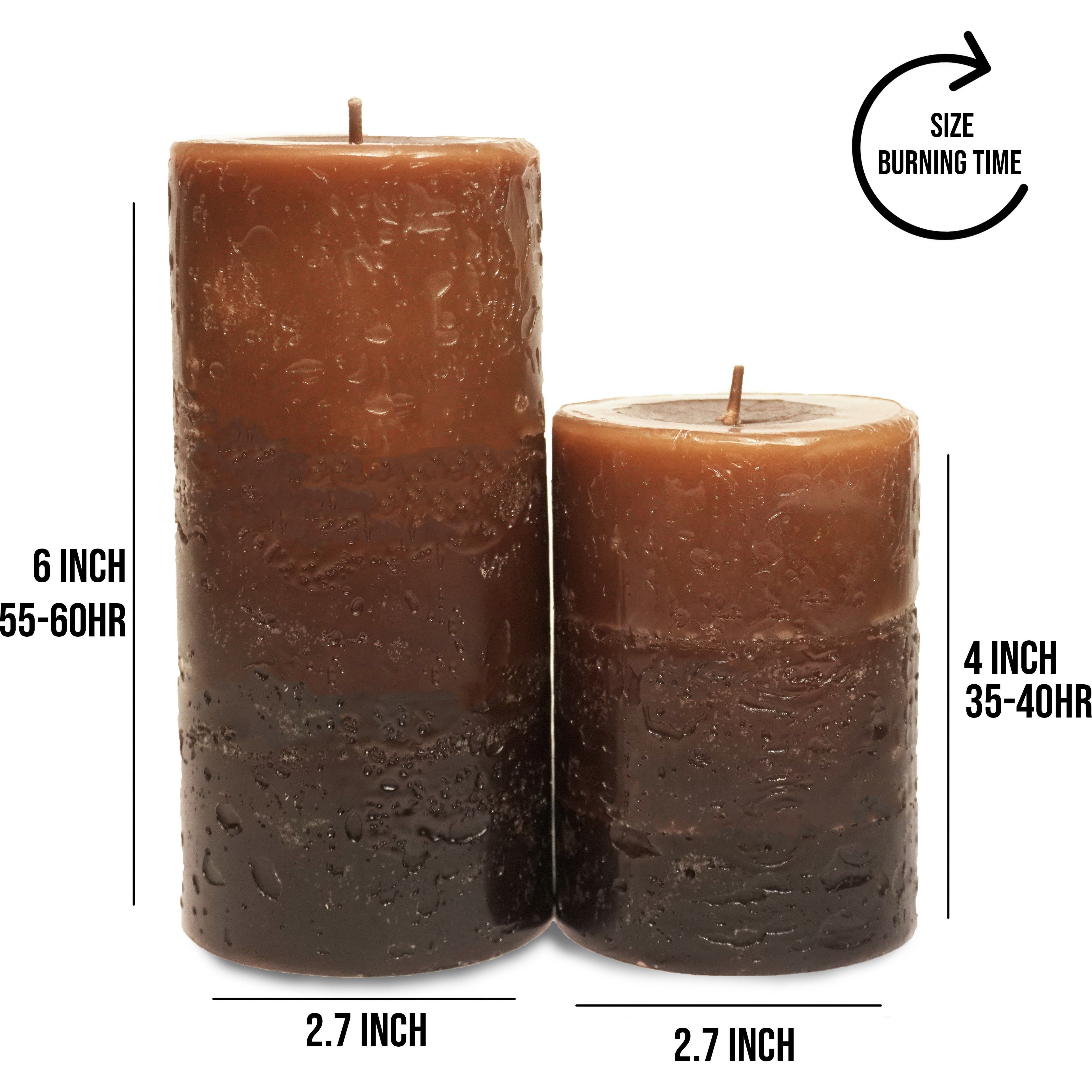 SHREE NATH DYE CHEM AURA Tritone Aroma Round Pillar Candle Richly Sandalwood Scented Pillar Candle Set of 2 Units - 2.8 X 4 (1) &Amp 2.8 X 6 (1) Candle (Brown, Pack of 2)