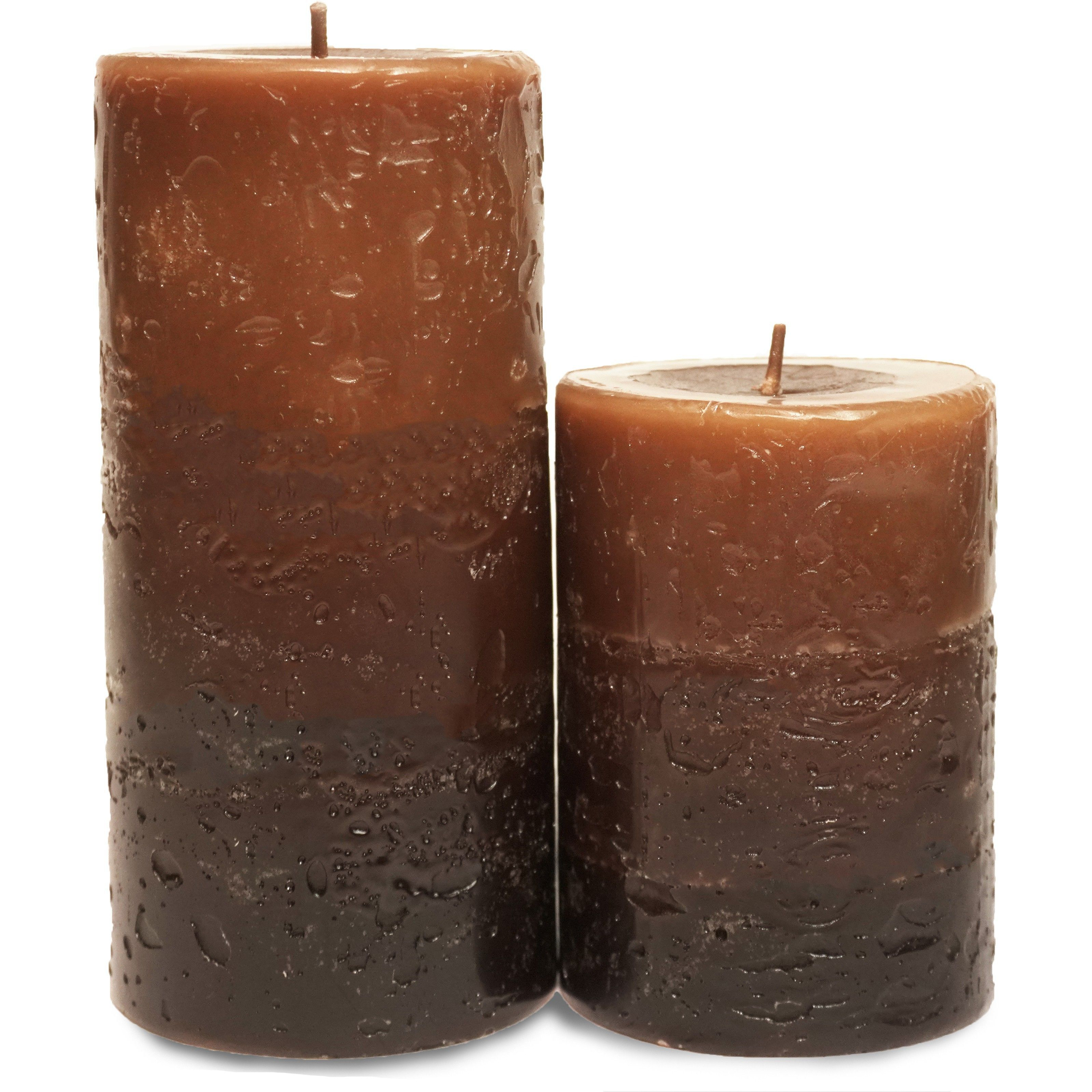 SHREE NATH DYE CHEM AURA Tritone Aroma Round Pillar Candle Richly Sandalwood Scented Pillar Candle Set of 2 Units - 2.8 X 4 (1) &Amp 2.8 X 6 (1) Candle (Brown, Pack of 2)