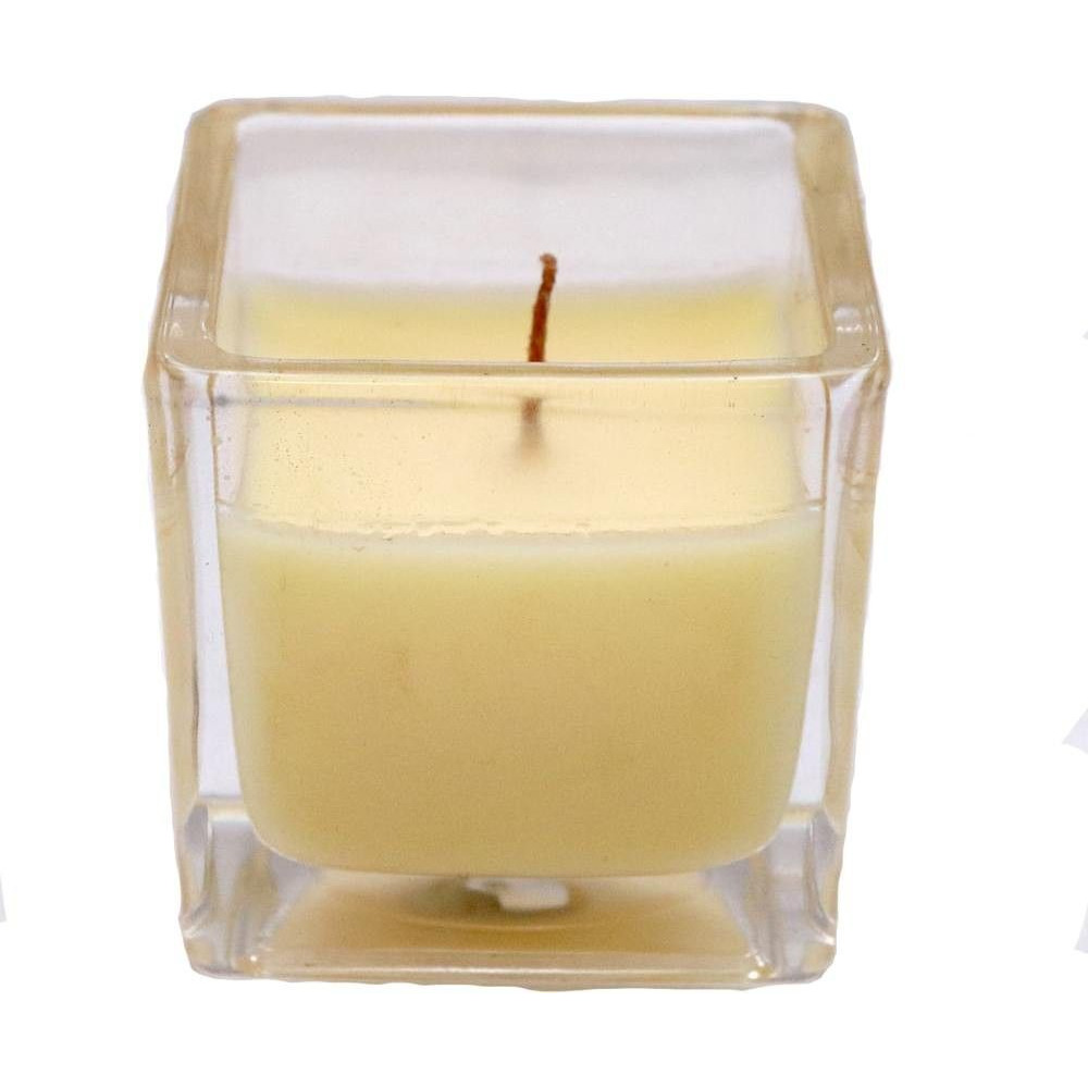 Aura Home Fragrances Square Diamond Glass Vanilla Scented Candles, Pack of 4 Candle (White, Pack of 4)