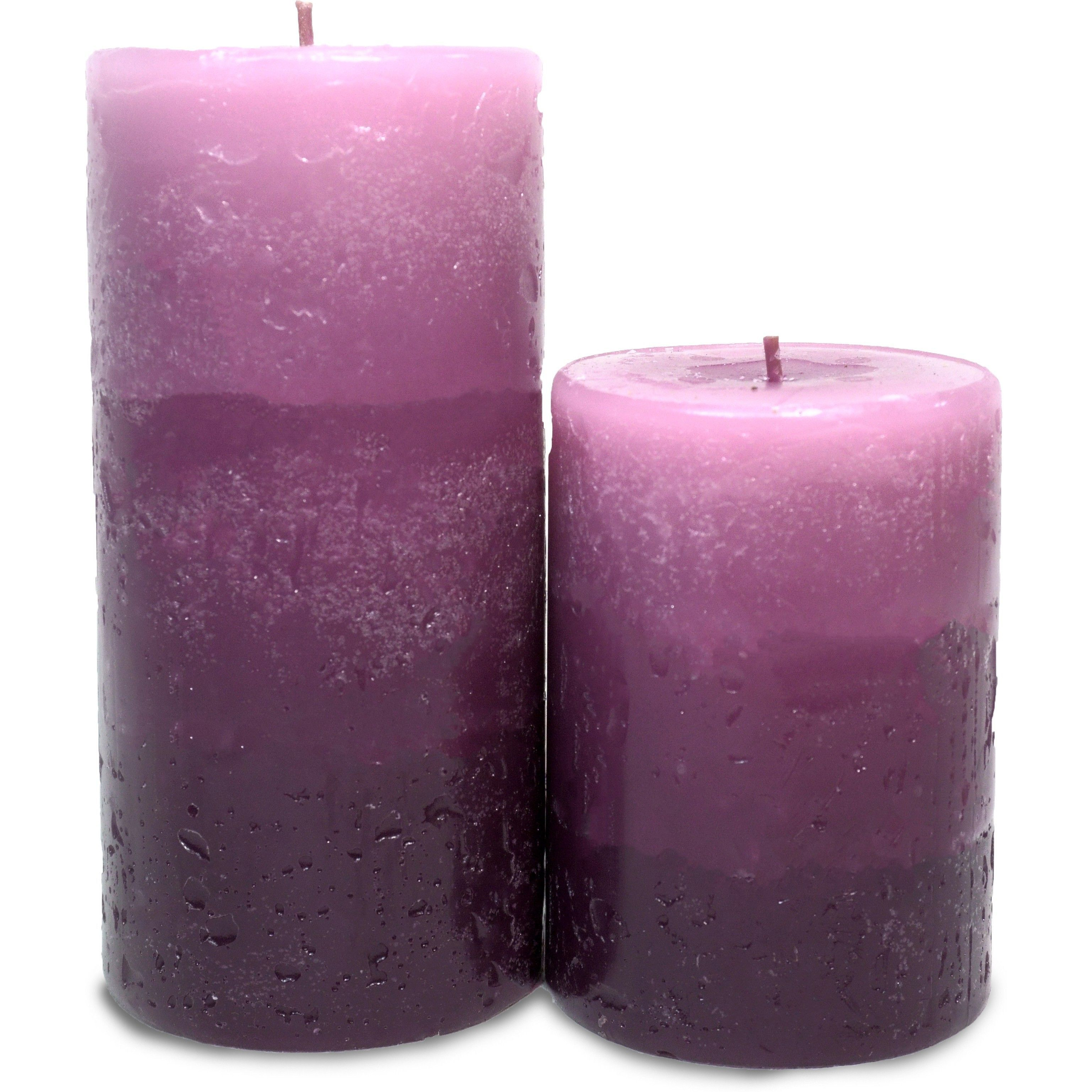 SHREE NATH DYE CHEM AURA Tritone Aroma Round Pillar Candle Richly Lavender Scented Pillar Candle Set of 2 Units - 2.8 X 4 (1) &Amp 2.8 X 6 (1) Candle (Purple, Pack of 2)