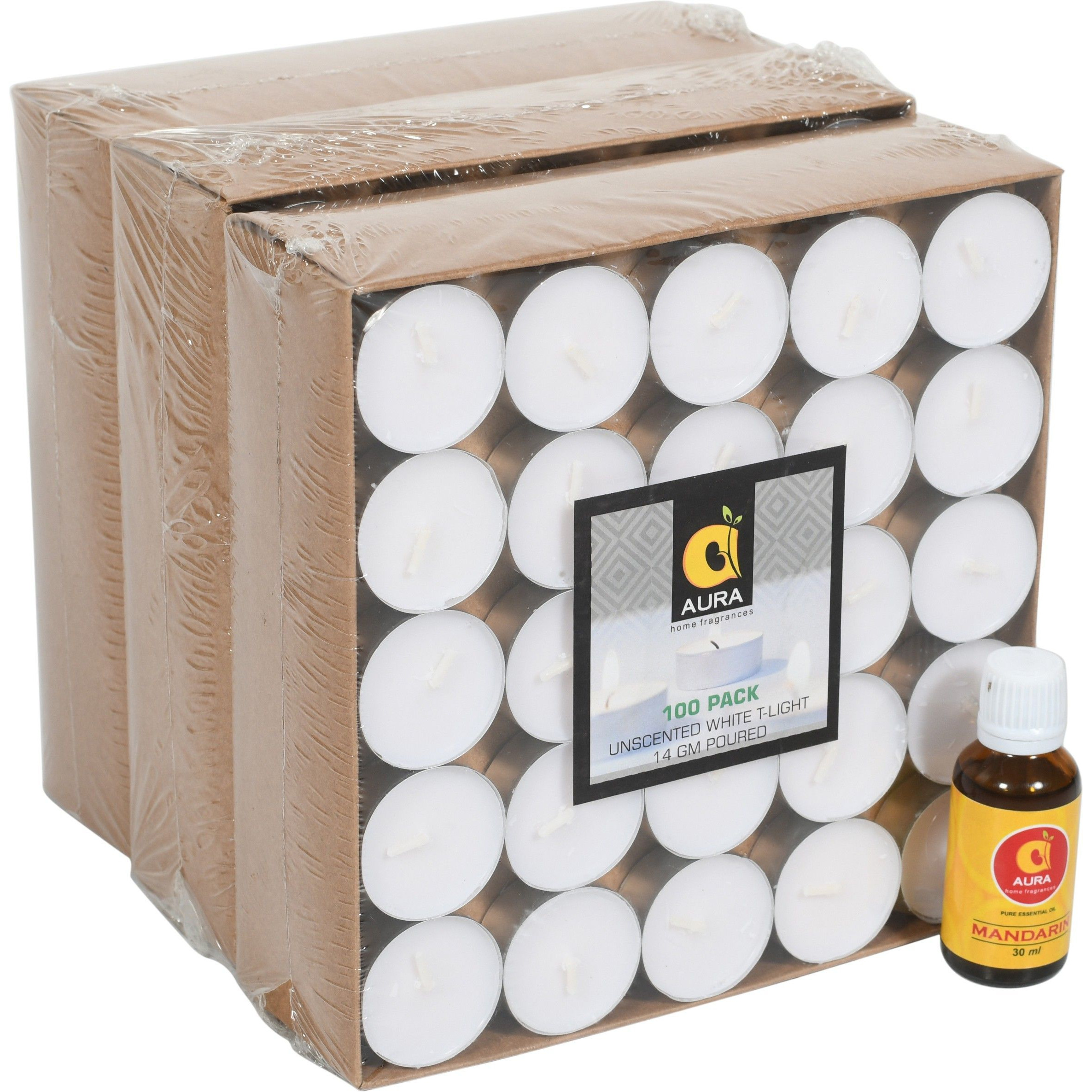 Aura Home Fragrances Tealight Candles Smokeless Candles, Unscented white Candles,Candle for Home Dcor,Diwali Birthday, Buring Time 3-4 Hours (Pack of 75) with free 1 Mandarin essential oil 30 ml Candle (White, Pack of 75)