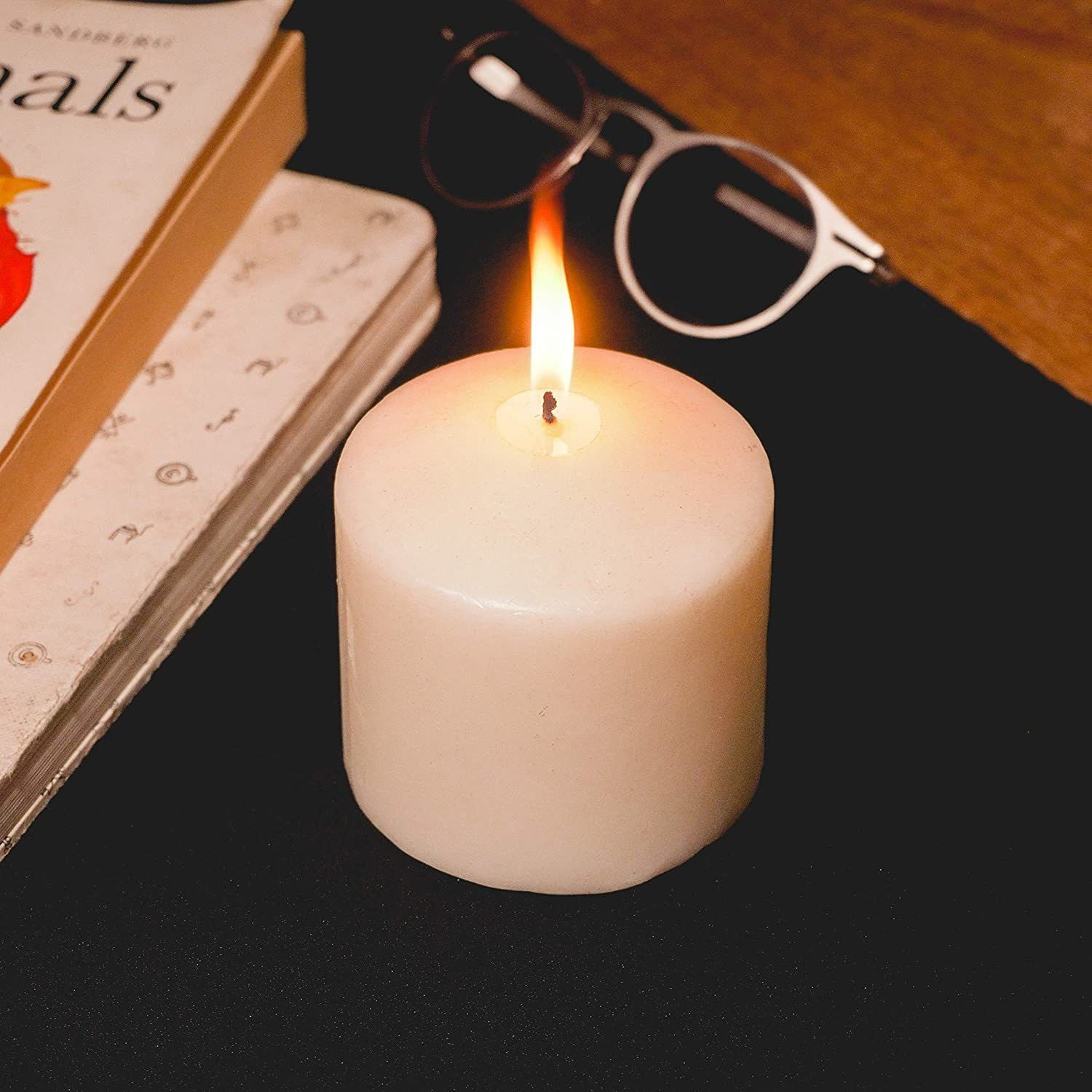 Aura Home Fragrances 3x3 Round Pillar Candles for Home Dcor and Diwali Gifts(Set of 4)- Ivory Candle (Yellow, Pack of 4)