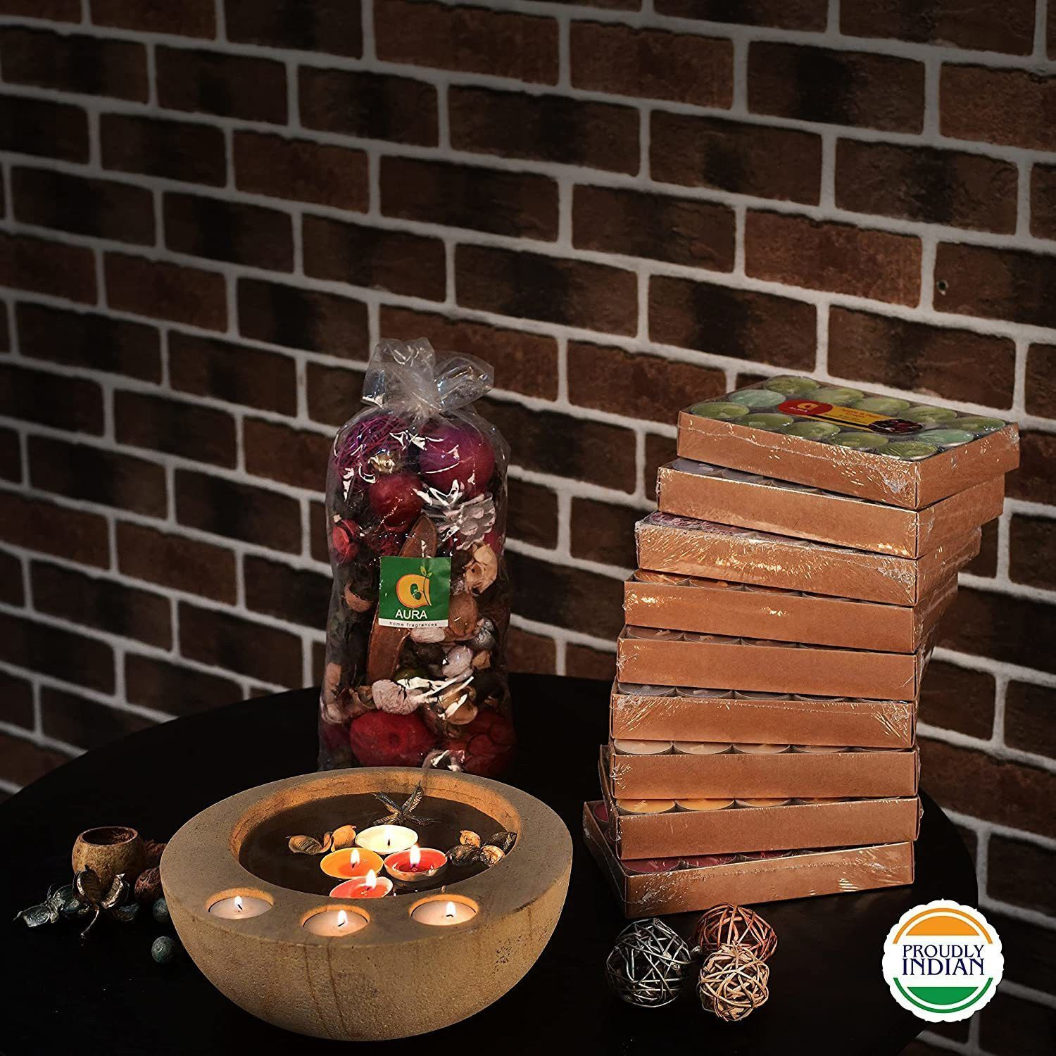 Aura Home Fragrances Botanica Natural Fragranced Tea Light Candle Smokeless Colored Soy Wax Candles for Aromatherapy with Free Lighter & Potpourri Pack of 270 Candle (Multicolor, Pack of 270)