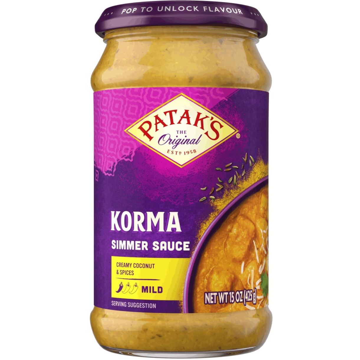 PATAK KORMA CURRY SIMMER SAUCE MILD 425GM
