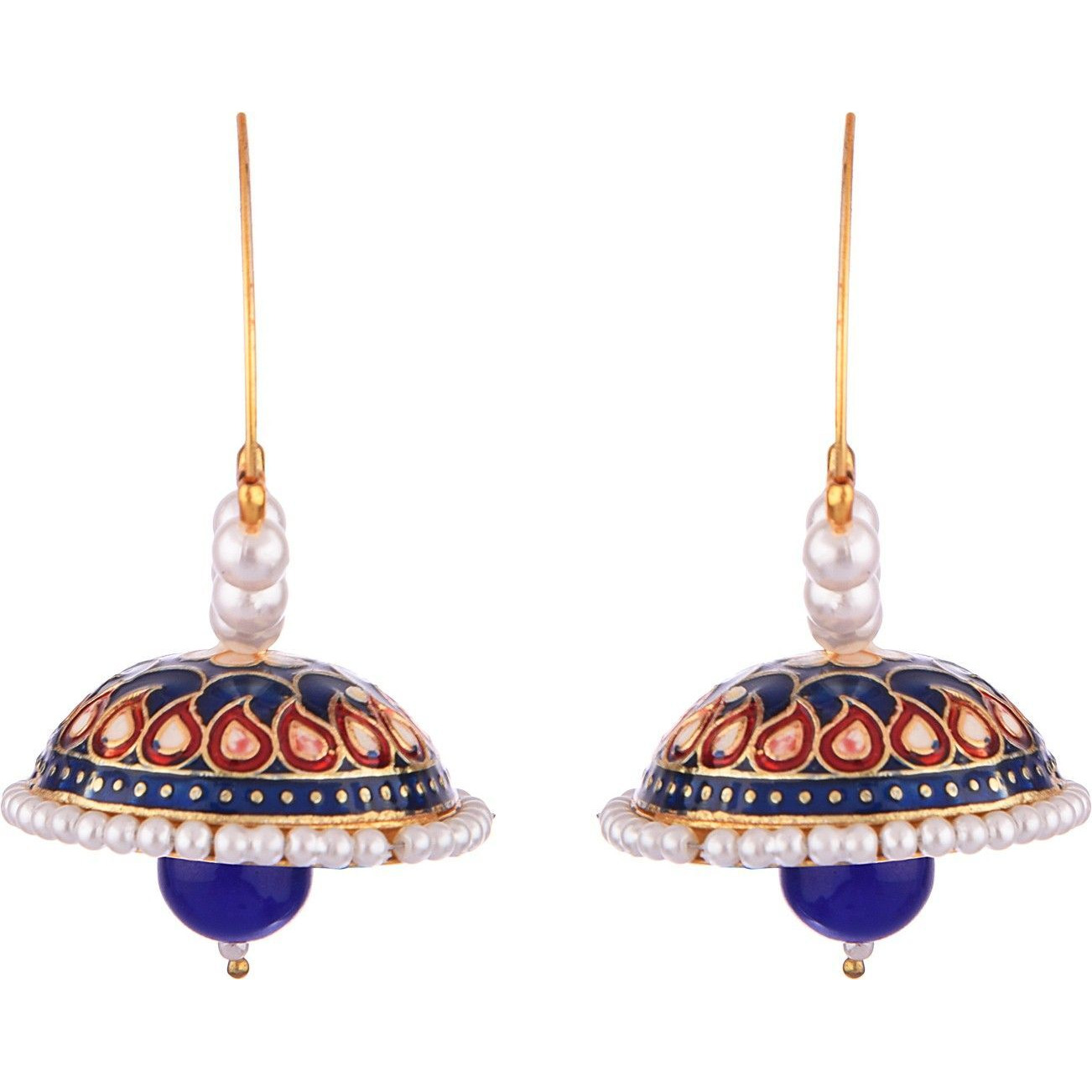 Prizetaa Blue Meenakari With Pearl Drop Hoop Alloy Hoop Earring ()