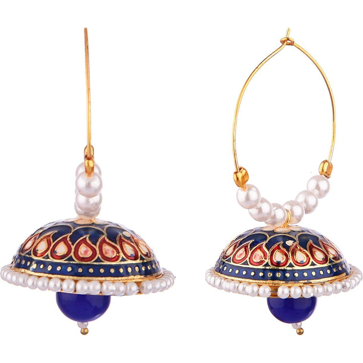 Prizetaa Blue Meenakari With Pearl Drop Hoop Alloy Hoop Earring ()