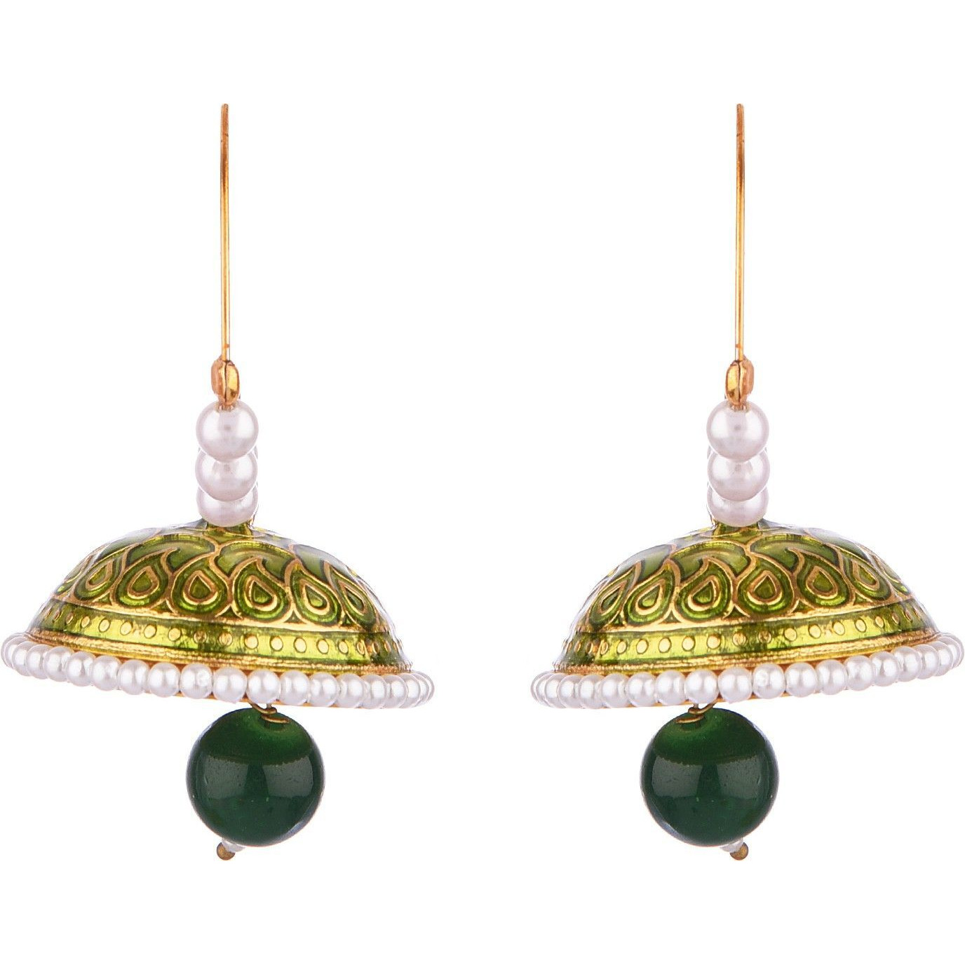 Prizetaa Green Meenakari With Pearl Drop Hoop Alloy Hoop Earring ()