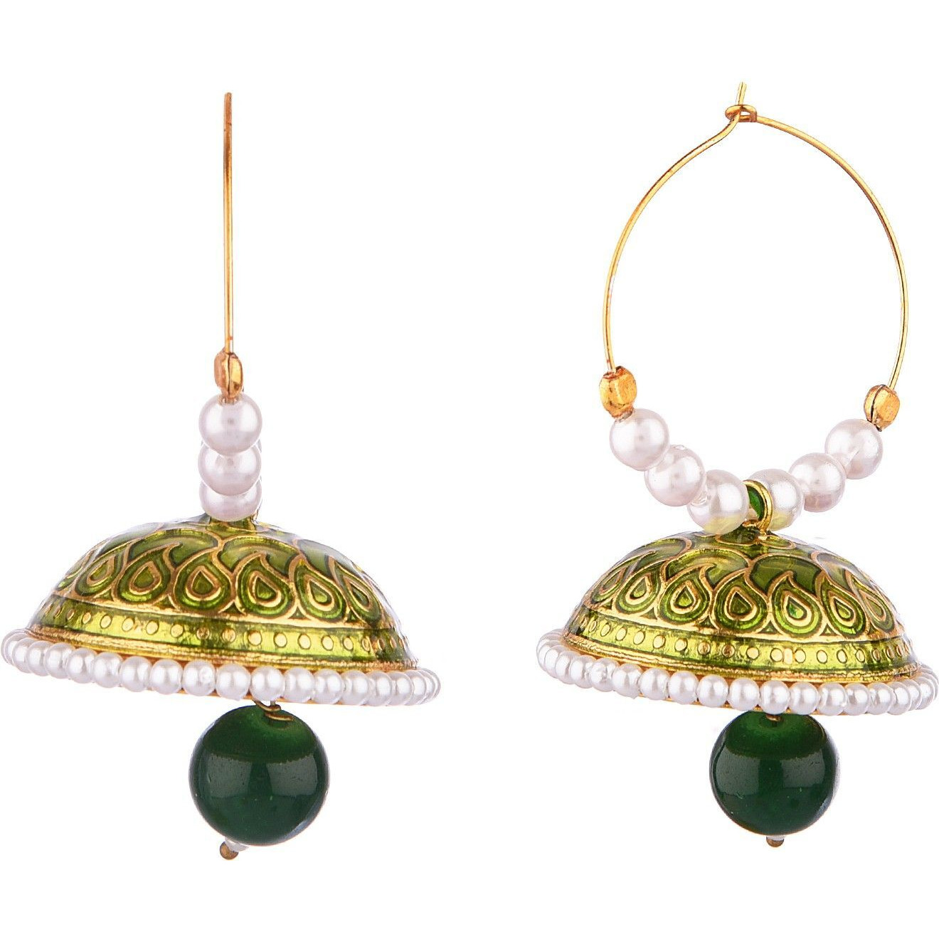 Prizetaa Green Meenakari With Pearl Drop Hoop Alloy Hoop Earring ()