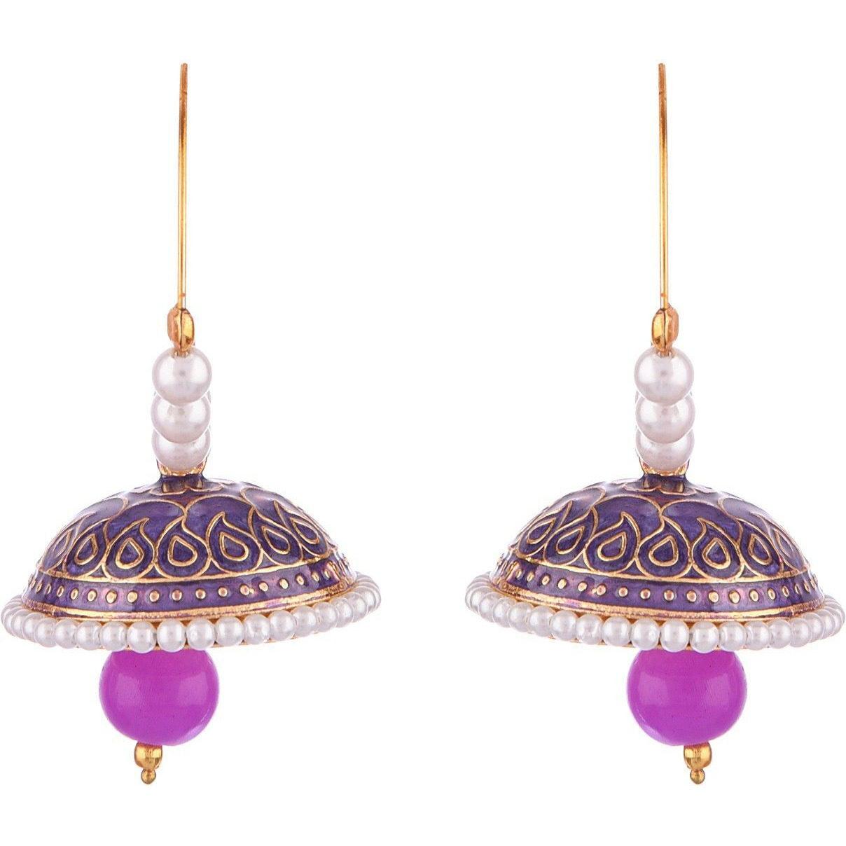Prizetaa Purple Meenakari With Pearl Drop Hoop Alloy Hoop Earring ()