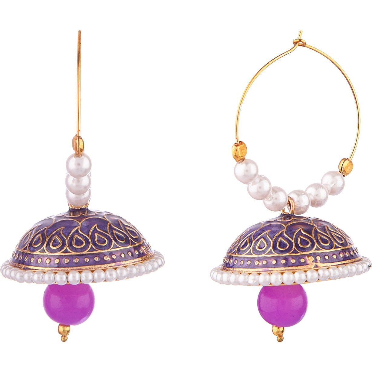 Prizetaa Purple Meenakari With Pearl Drop Hoop Alloy Hoop Earring ()