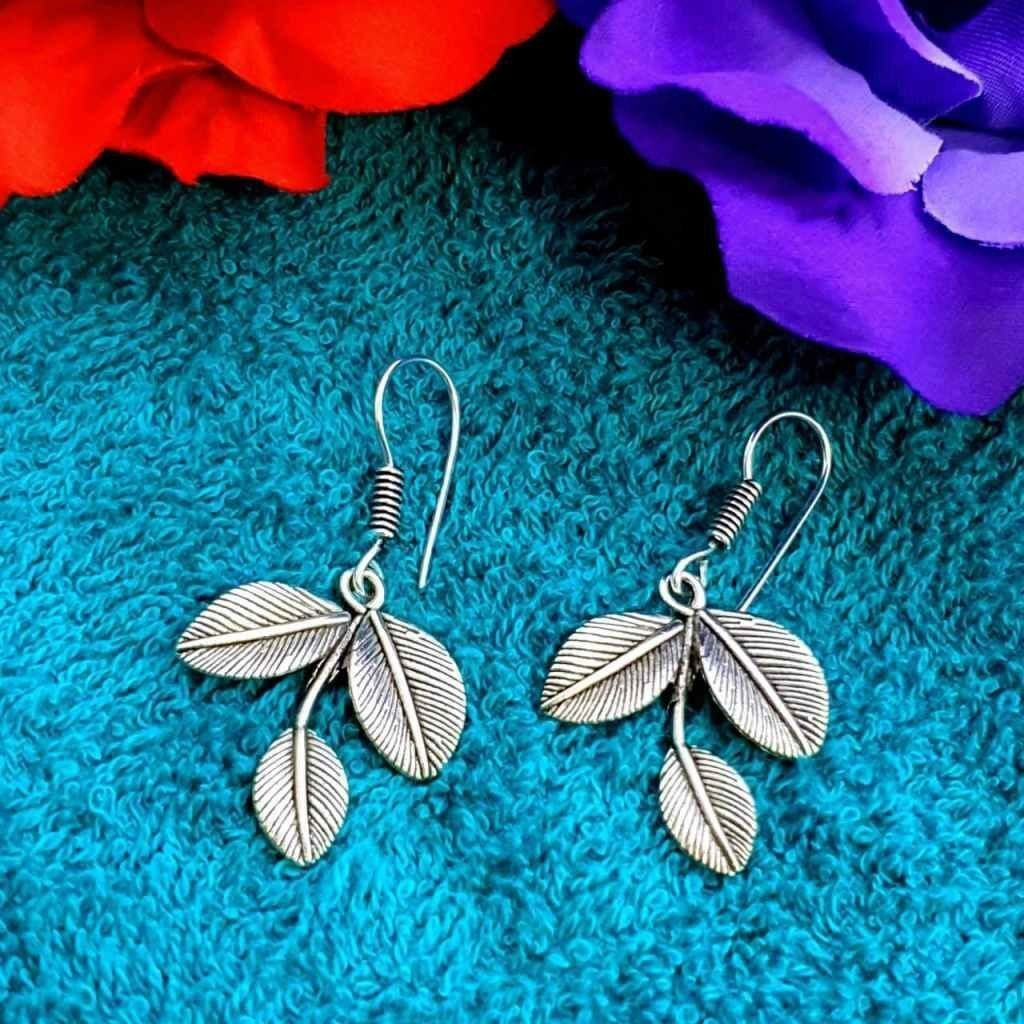 Prizetaa Prizetaa silver oxidised floral leaves hook drop earrings for women Alloy Drops & Danglers ()