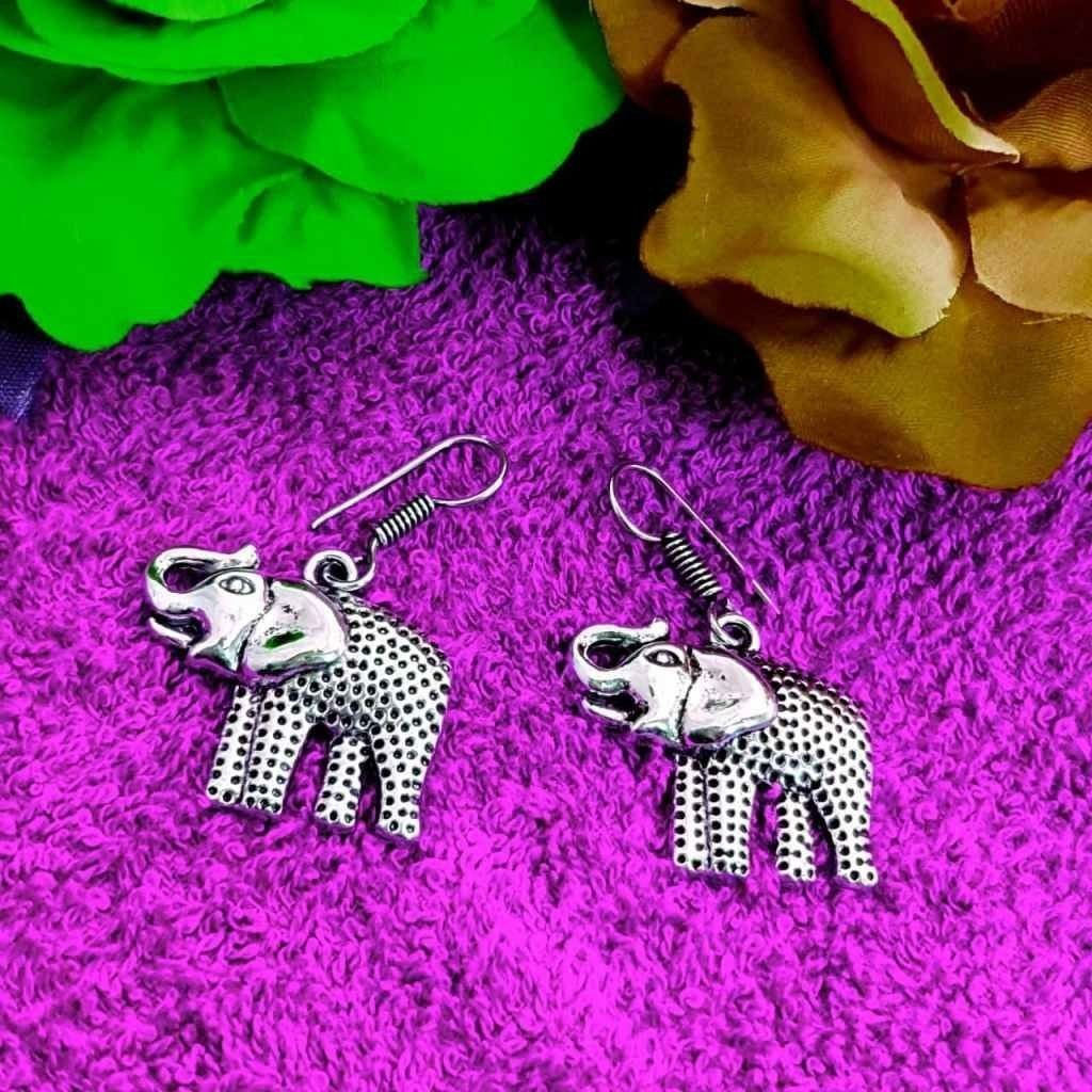 Prizetaa Prizetaa Silver oxidised elephant hook drop earrings for women Alloy Drops & Danglers ()