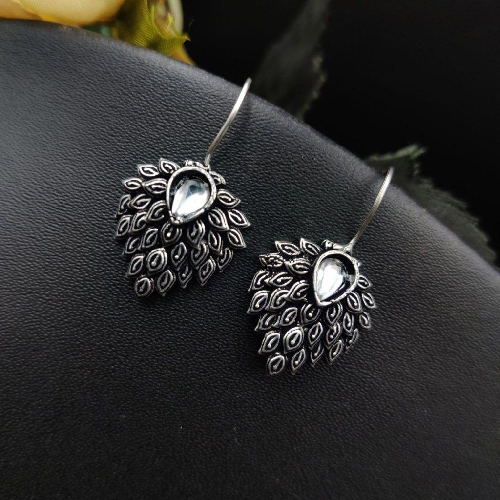 Prizetaa White stone oxidised hook drop earrings for women Alloy Drops & Danglers ()