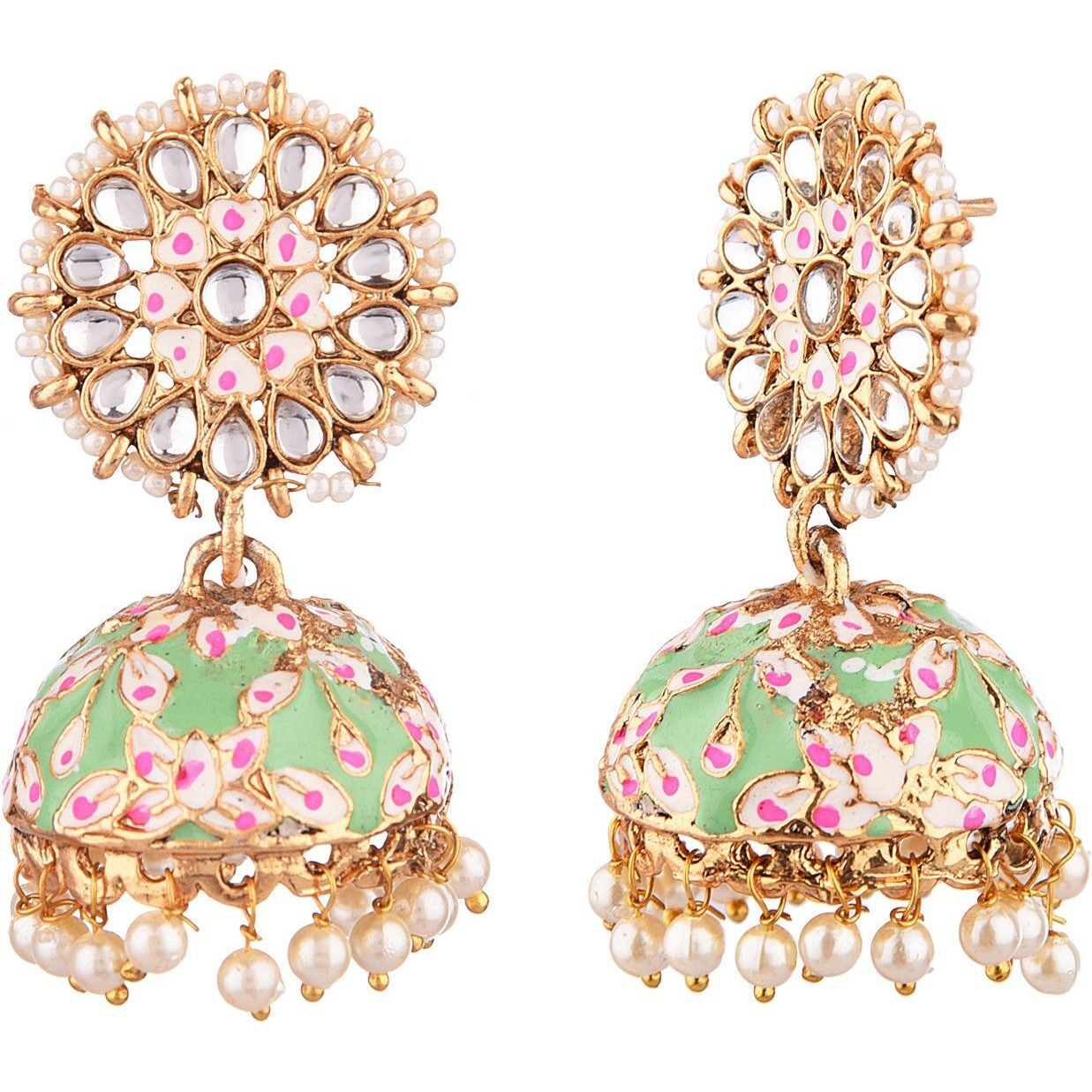 Prizetaa Green Meenakari With Pearl Jhumki Alloy Jhumki Earring ()