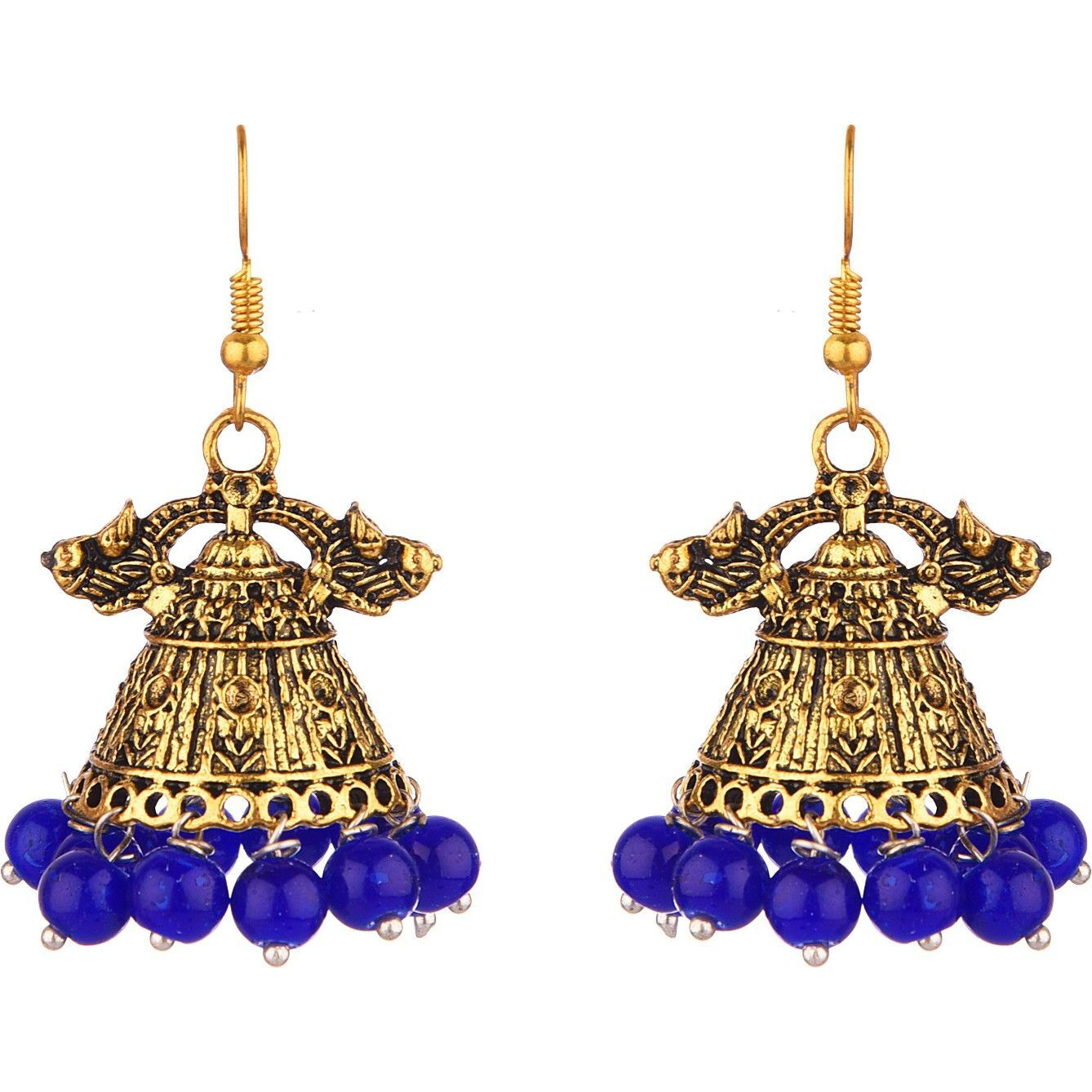Prizetaa Blue And Golden Jhumki Alloy Jhumki Earring ()
