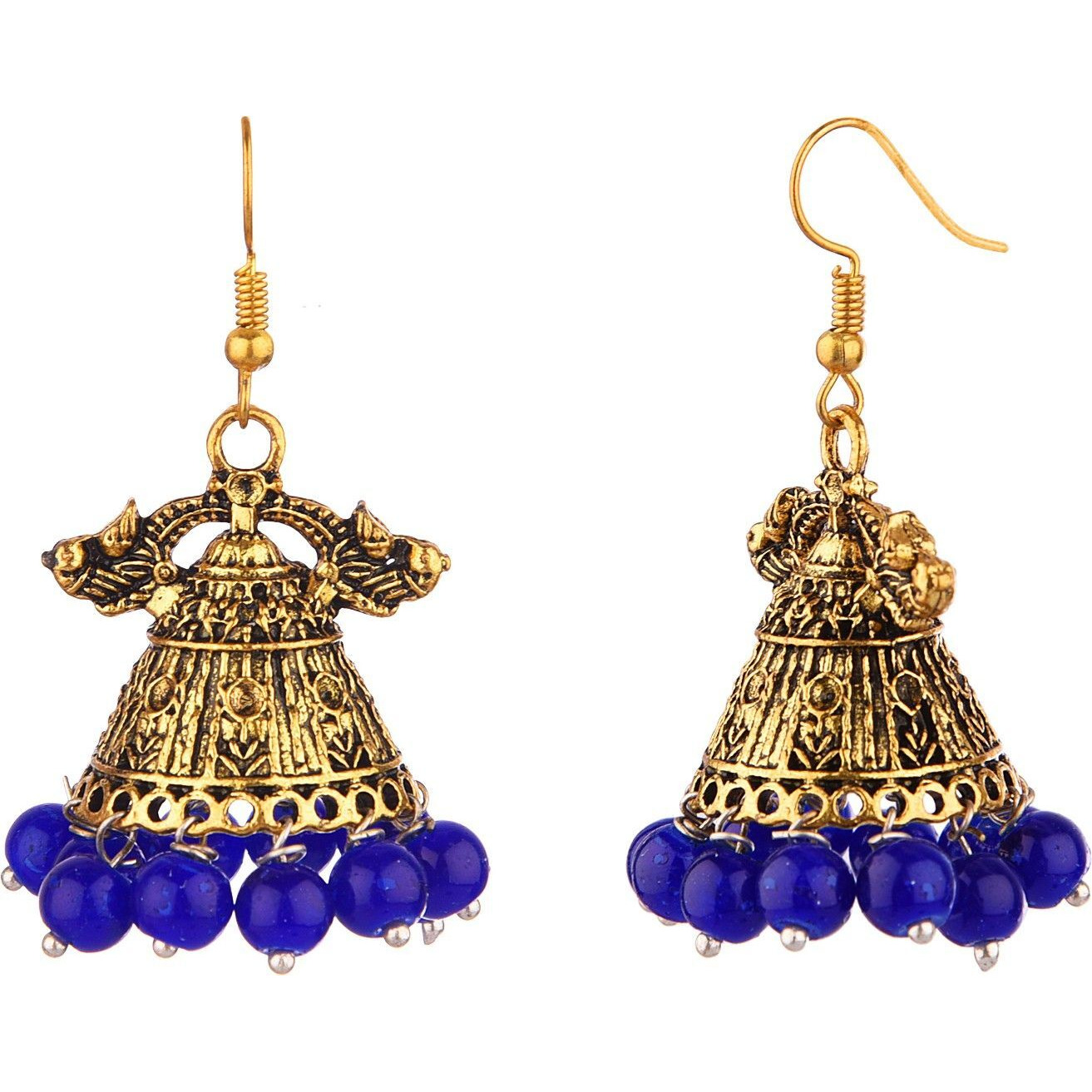 Prizetaa Blue And Golden Jhumki Alloy Jhumki Earring ()