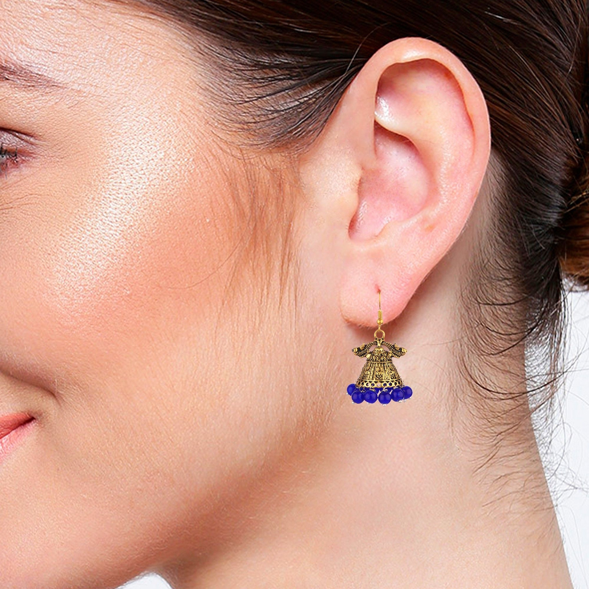 Prizetaa Blue And Golden Jhumki Alloy Jhumki Earring ()