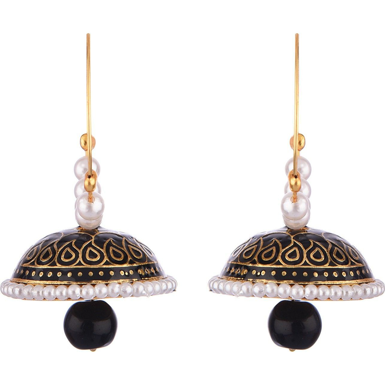 Prizetaa Black Meenakari With Pearl Drop Hoop Alloy Hoop Earring ()