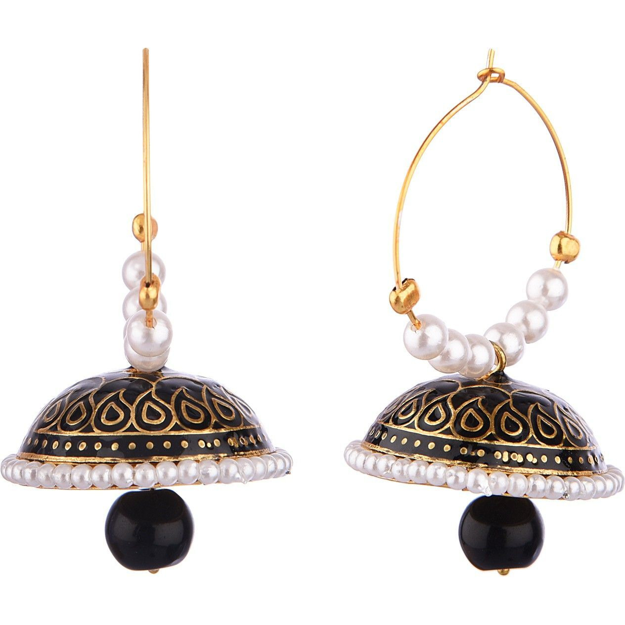 Prizetaa Black Meenakari With Pearl Drop Hoop Alloy Hoop Earring ()