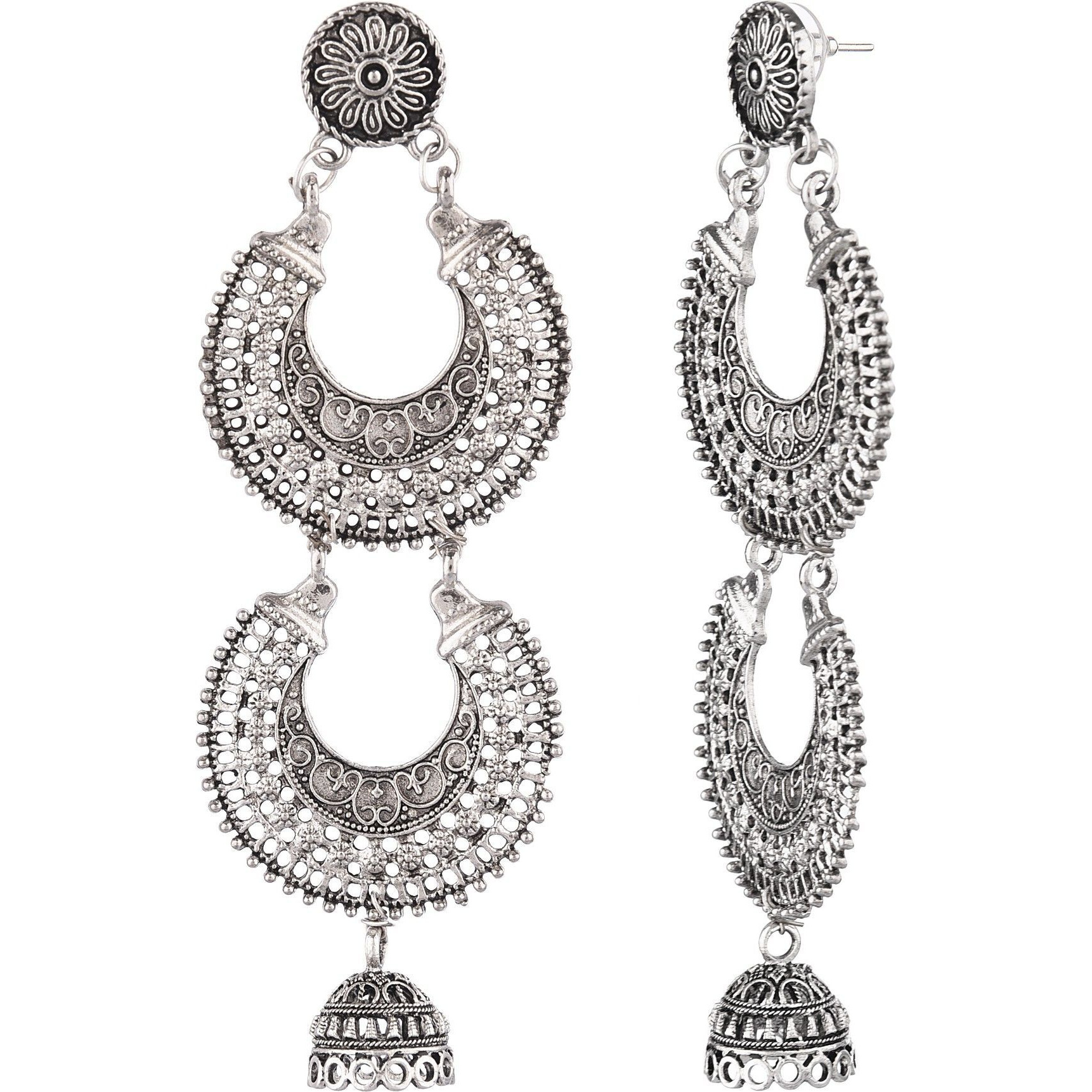 Prizetaa Silver Colour Double Chandbali Hook Alloy Drops & Danglers ()