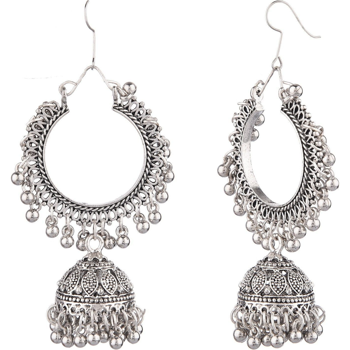Prizetaa Silver Jhalar Chandbali Hook Jhumki Alloy Jhumki Earring ()