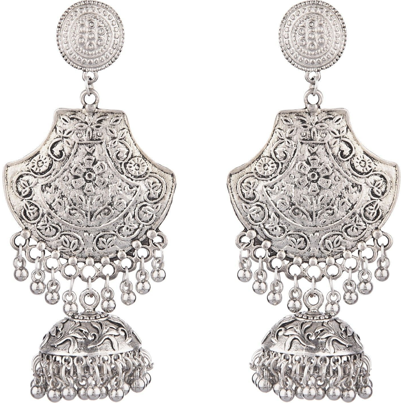 Prizetaa Bohemian Silver Round Jhumki Alloy Jhumki Earring ()