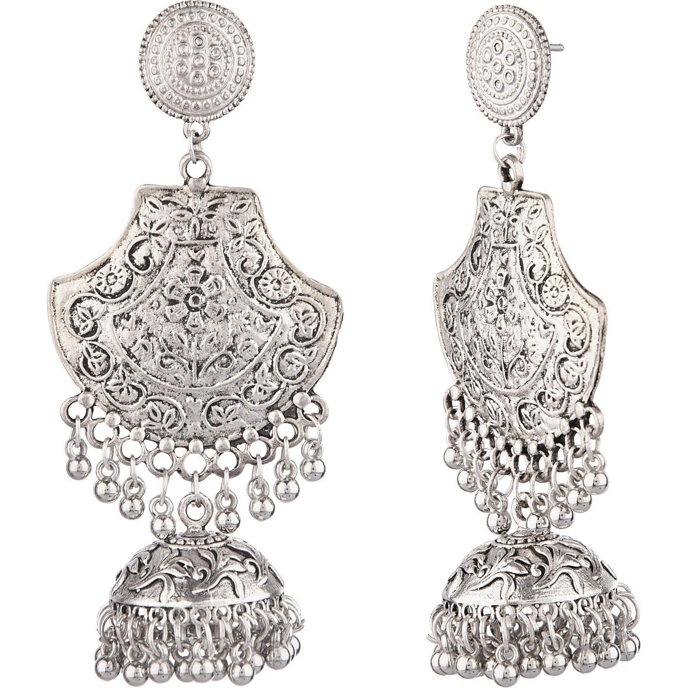 Prizetaa Bohemian Silver Round Jhumki Alloy Jhumki Earring ()